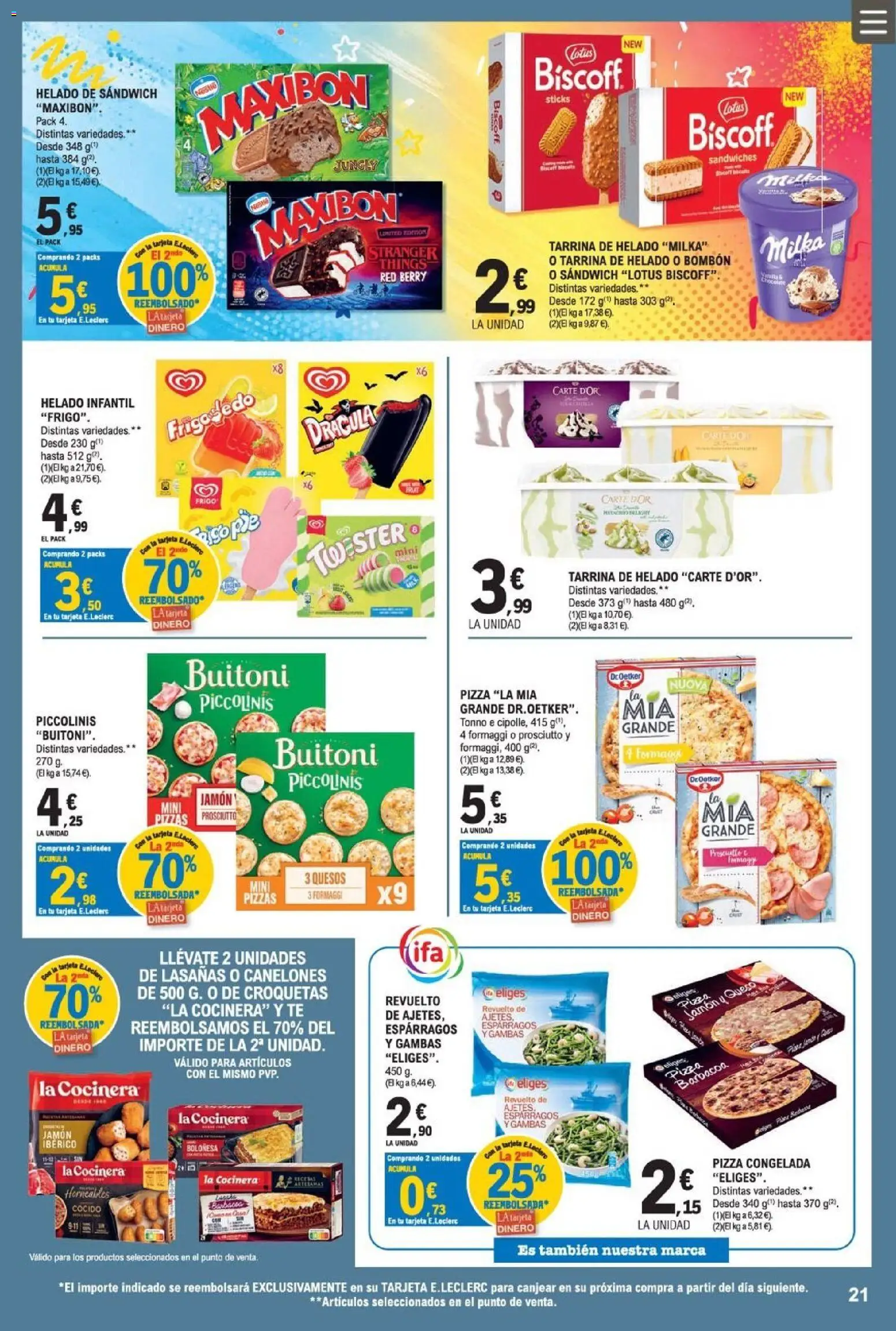 E.Leclerc Miranda de Ebro │ válido desde el 12/08/2026 | Página: 21 | Productos: Jamón, Pizza, Pizza congelada, Canelones