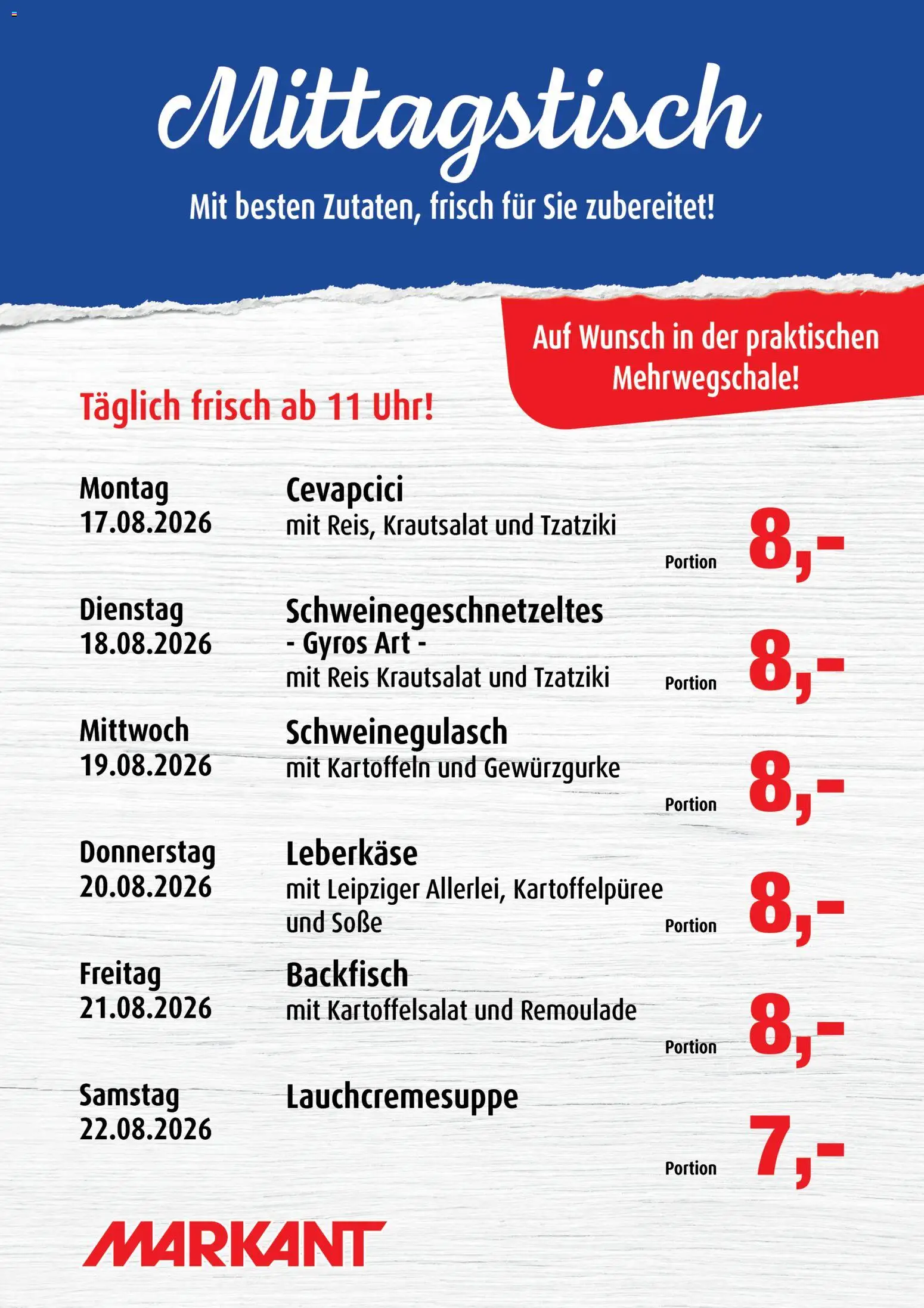 Markant Mittagstisch – gültig ab 17.08.2026 | Seite: 1 | Produkte: Gyros, Soße, Reis, Uhr