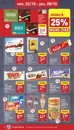 KINDER®, Tranches au, lait, 10 pcs, cake moelleux au cacao, fourré au lait crémeux, (11.96/kg), KINDER® Tranches au lait, 10 pcs cake moelleux au cacao fourré au lait crémeux - Voorbeeld van een folder van Aldi, geldig van 28/09/2026 | Pagina: 22 | Producten: Cacao, Oreo, Twix, Lotus