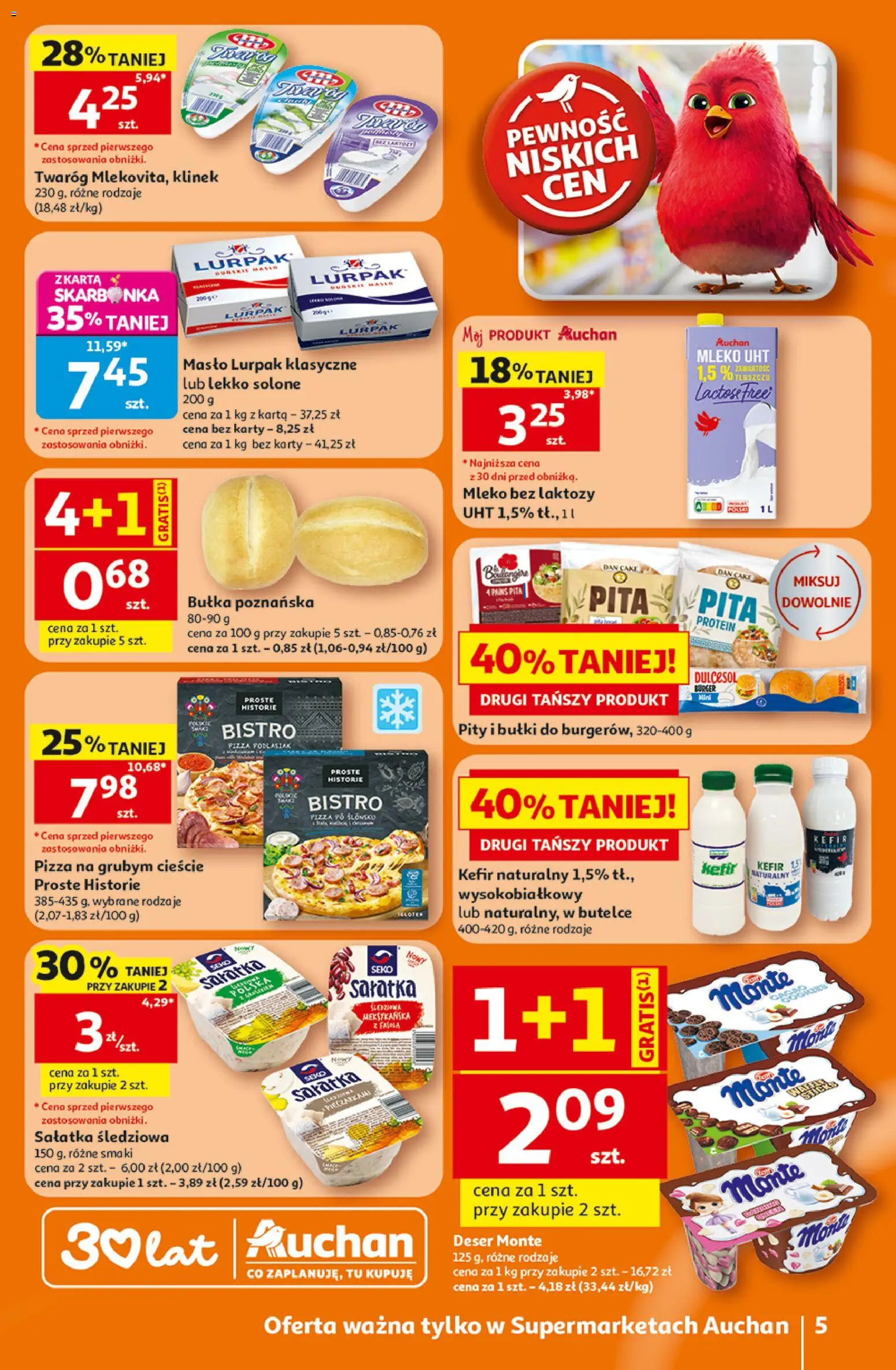 Auchan gazetka od 25.06.2026 | Strona: 5 | Produkty: Kefir, Mleko, Masło, Bułka poznańska
