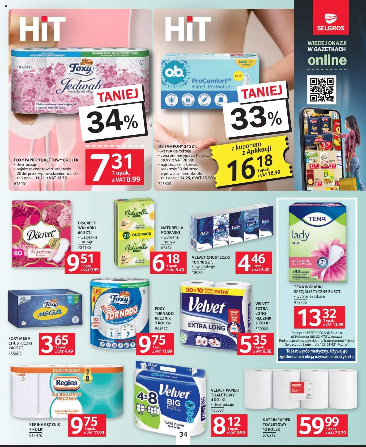 Selgros cash&carry gazetka od 24.09.2026 | Strona: 31 | Produkty: Chusteczki, Papier toaletowy, Tampony, Rolki