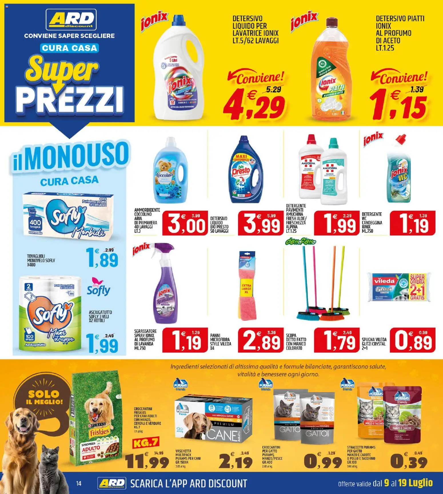 Volantino ARD Discount del 09/07/2026 | Pagina: 14 | Prodotti: Ammorbidente, Scopa, Asciugatutto, Lavanda