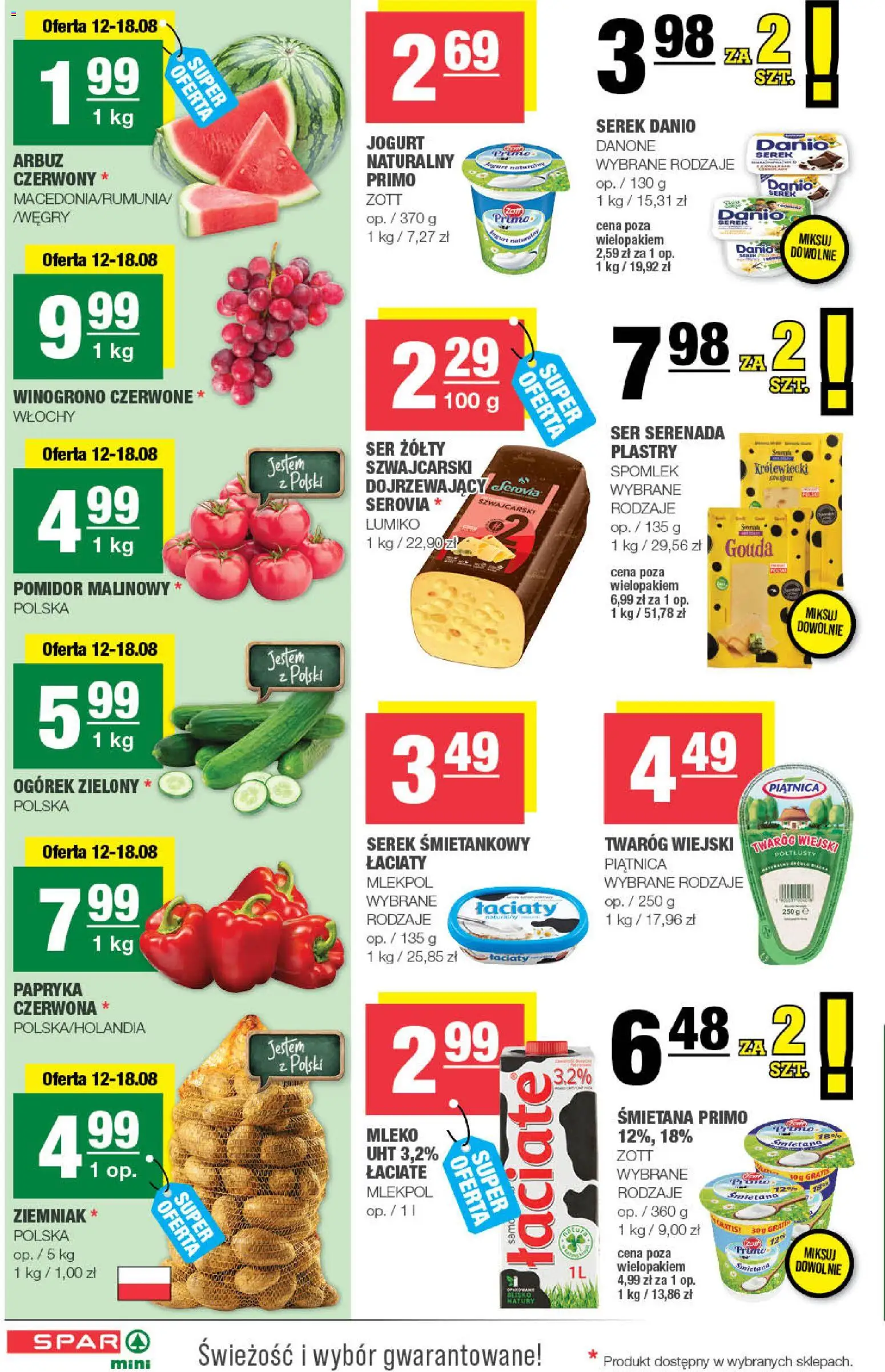 Spar gazetka - Mini od 12.08.2026 | Strona: 2 | Produkty: Pomidor malinowy, Winogrono, Mleko, Jogurt