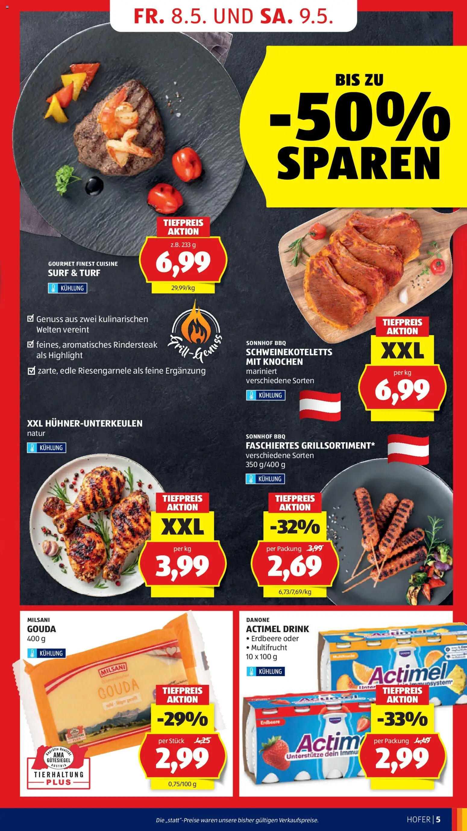 Hofer AT akciós ujság - amely érvényes a következő dátumtól: 08.05.2026 | Oldal: 7 | Termékek: Actimel, Gouda