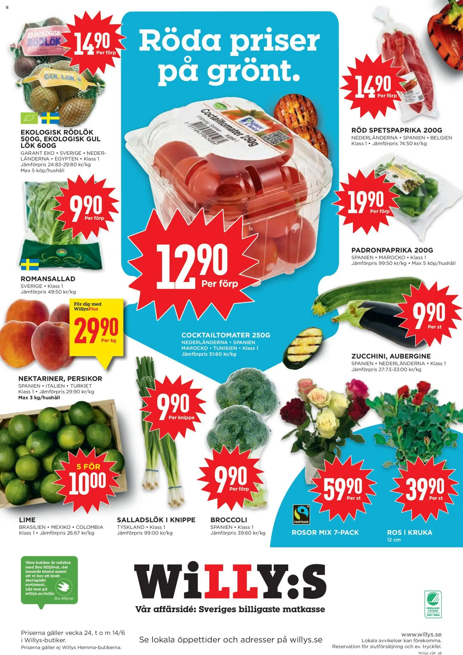 Willys reklamblad aktuell från 08.06.2026 | Sida: 8 | Produkter: Galler, Rödlök, Aubergine, Broccoli