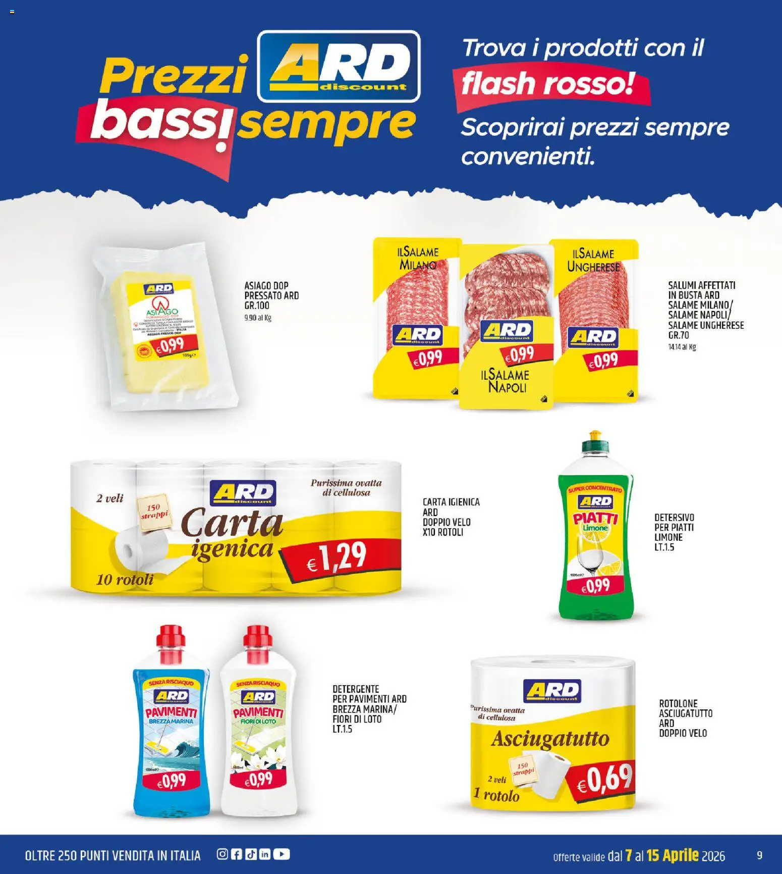 Volantino ARD Discount del 07.04.2026 | Pagina: 9 | Prodotti: Carta igienica, Salame, Detergente, Limone