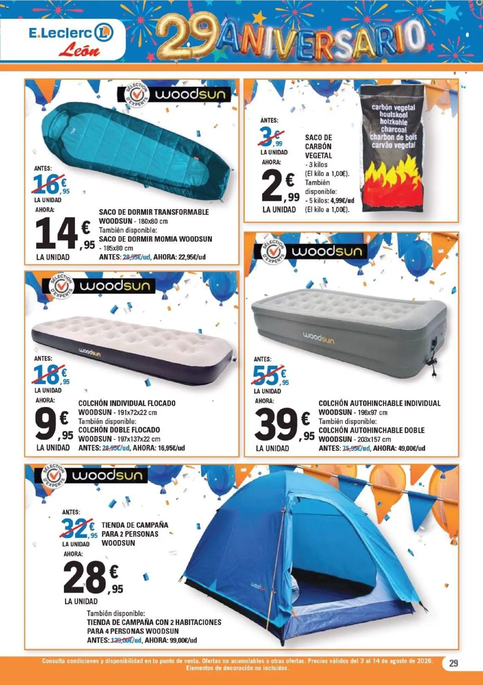 E.Leclerc - León │ válido desde el 03/08/2026 | Página: 29 | Productos: Saco de dormir, Colchon