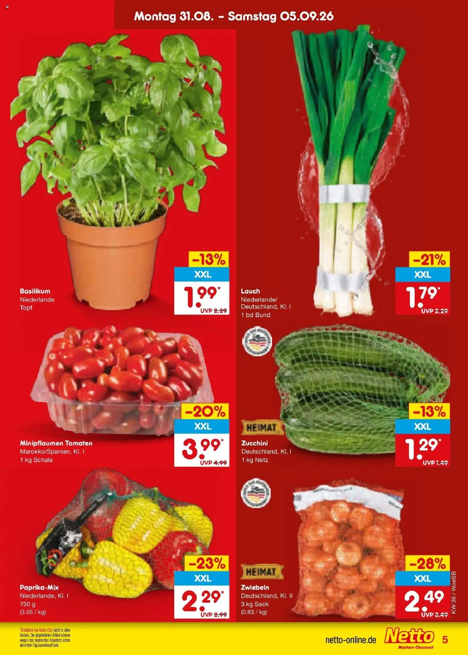 Netto Marken-Discount Prospekt Gemmingen (ab 31.08.2026) » Angebote | Seite: 7 | Produkte: Tomaten, Zwiebeln, Zucchini, Lauch