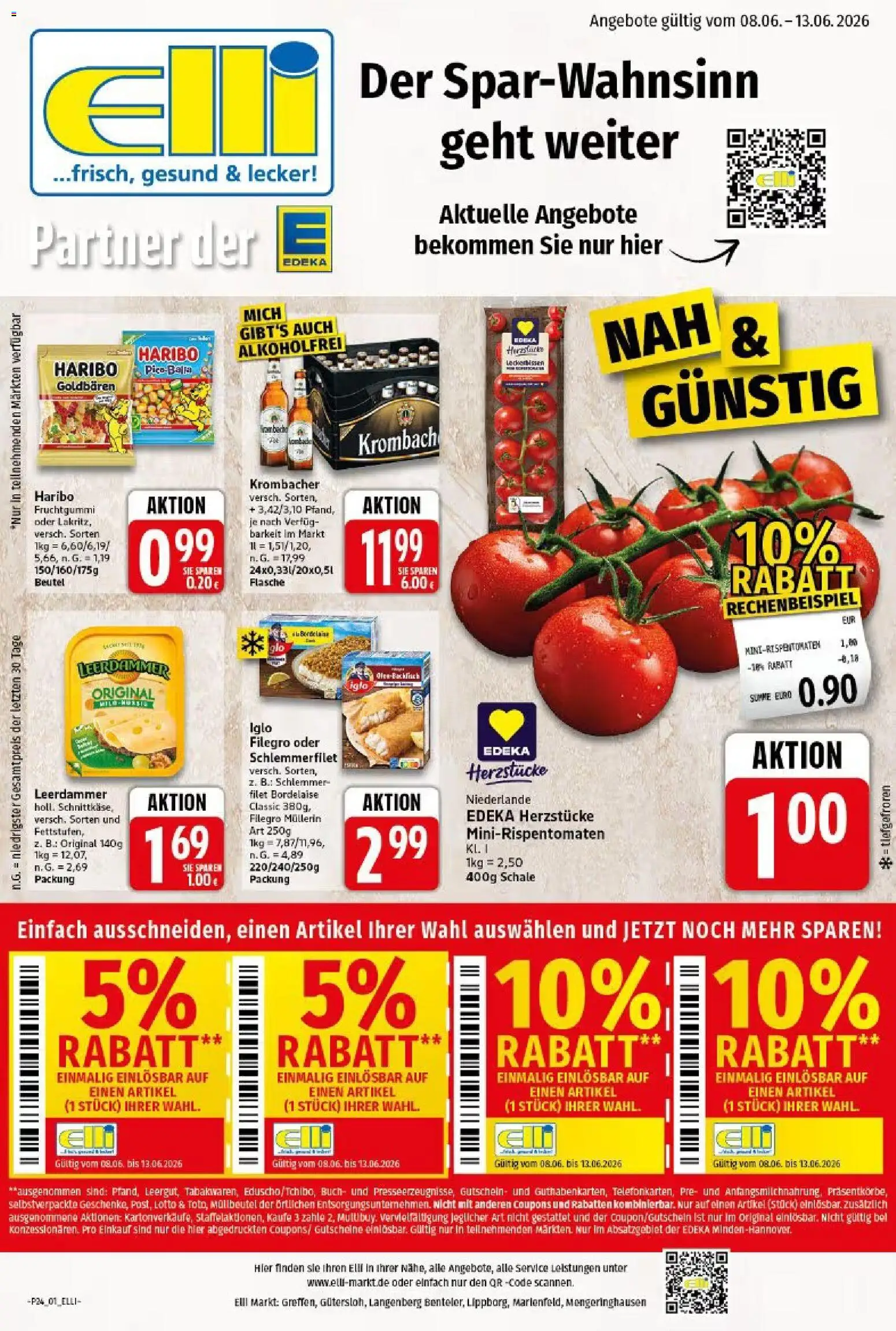 Elli Markt Prospekt Langenberg – gültig ab 08.06.2026 | Seite: 1 | Produkte: Haribo, Iglo, Leerdammer, Krombacher