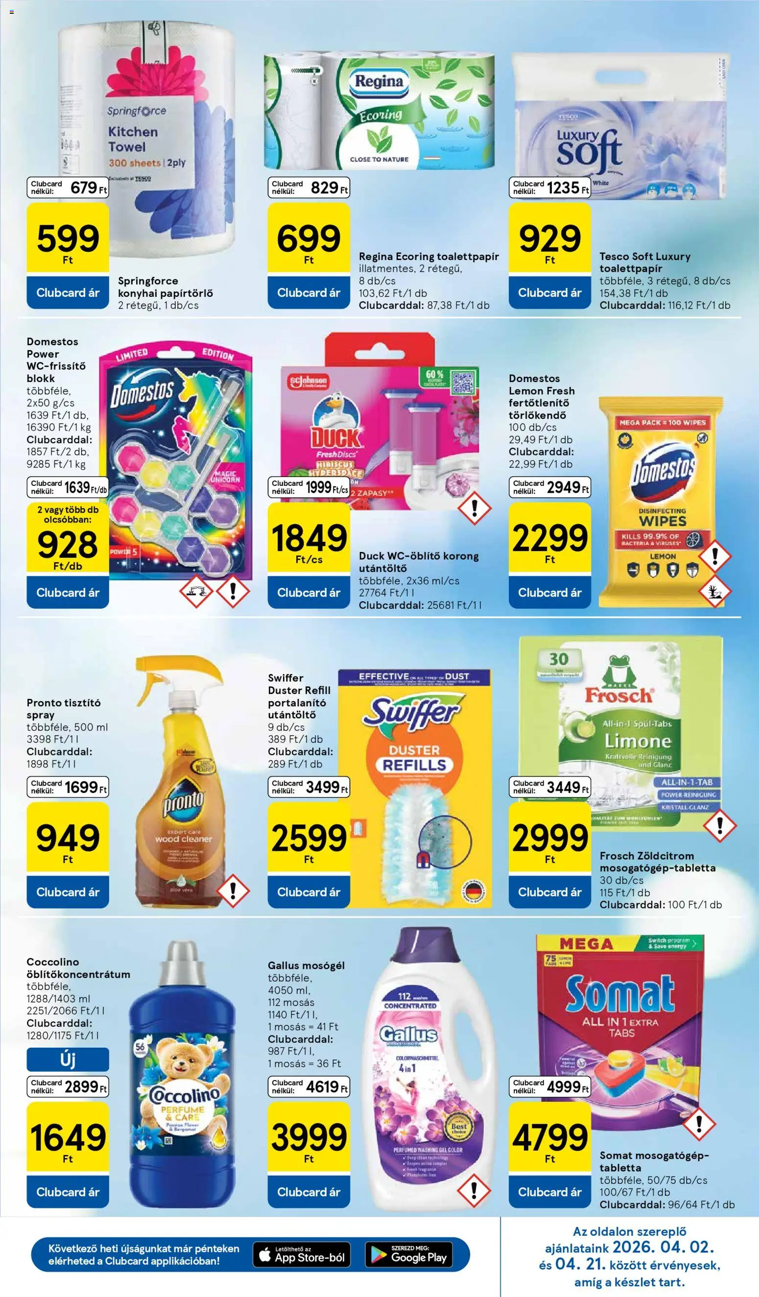 Tesco akciós ujság - amely érvényes a következő dátumtól: 16.04.2026 | Oldal: 25 | Termékek: Coccolino, Somat, Törlőkendő, Mosogatógép tabletta