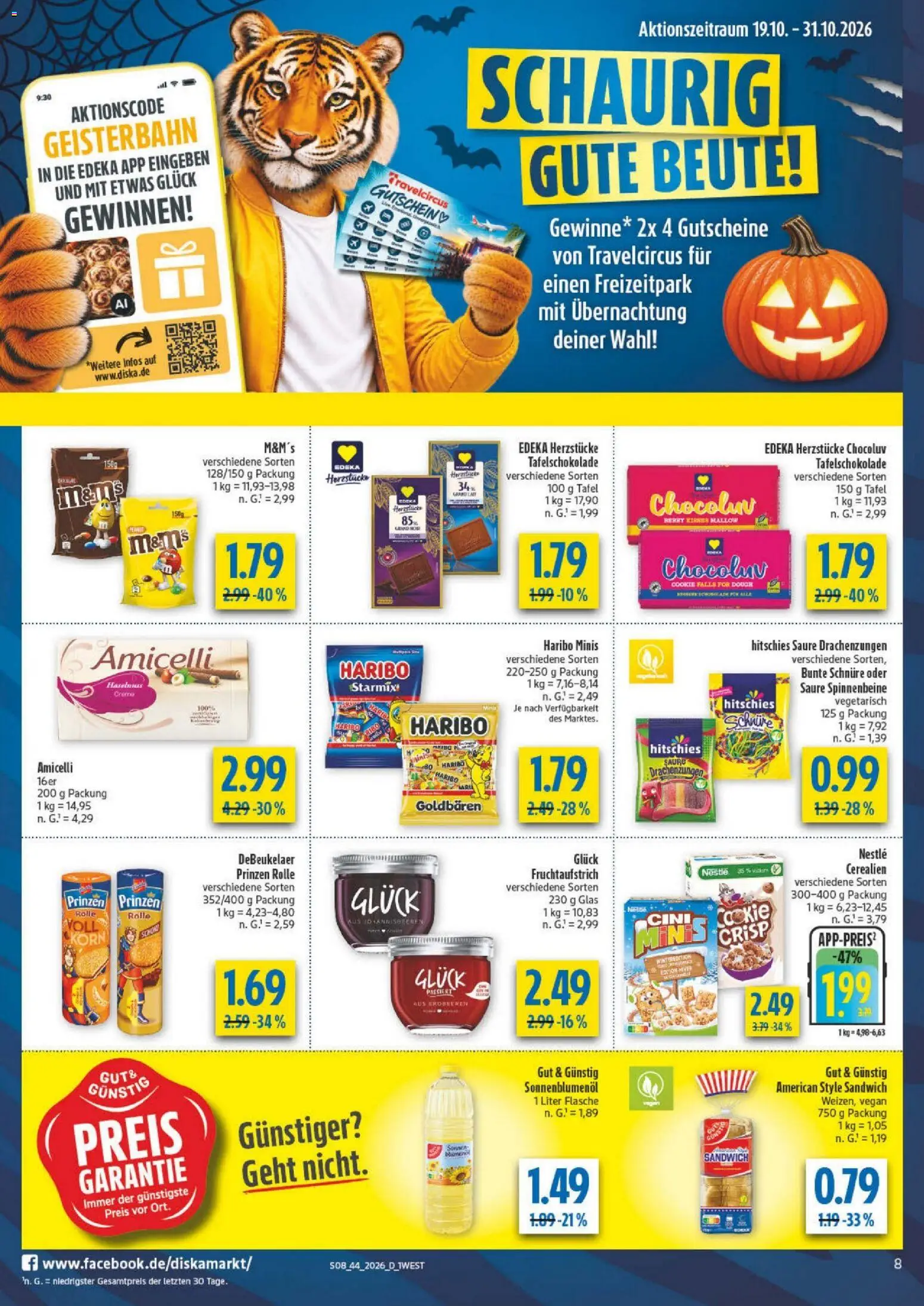 Diska Bayern – gültig ab 26.10.2026 | Seite: 8 | Produkte: Haribo, M&M's, Creme, Erdbeeren