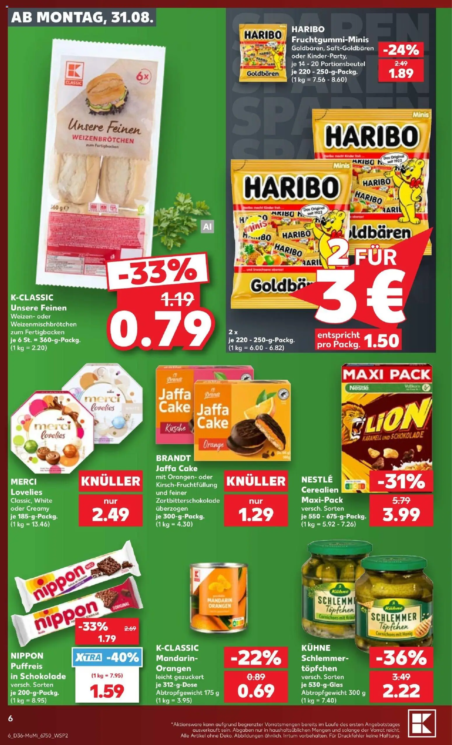 Kaufland Prospekt – gültig ab 31.08.2026 | Seite: 6 | Produkte: Merci, Haribo, Schokolade, Orangen