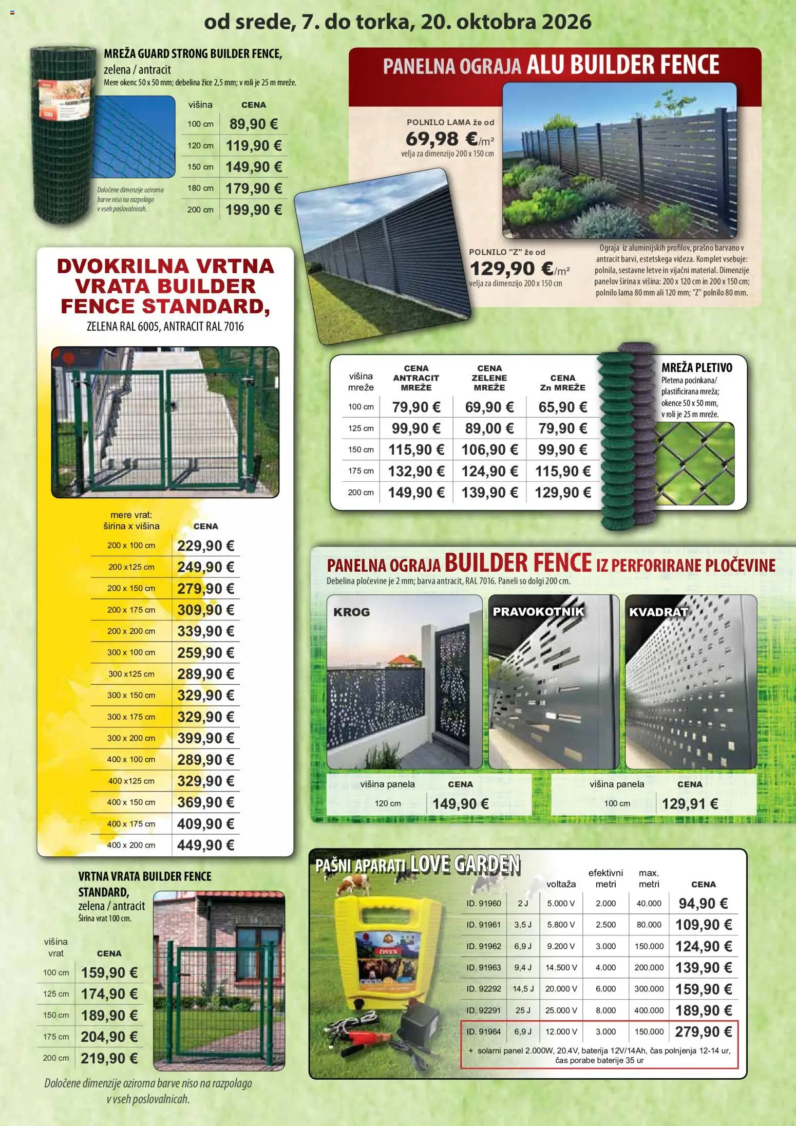 Novi Živex katalog ponudbe – veljaven od 07.10.2026 | Stran: 7 | Izdelki: Baterija, Ograja, Vrata, Zelena
