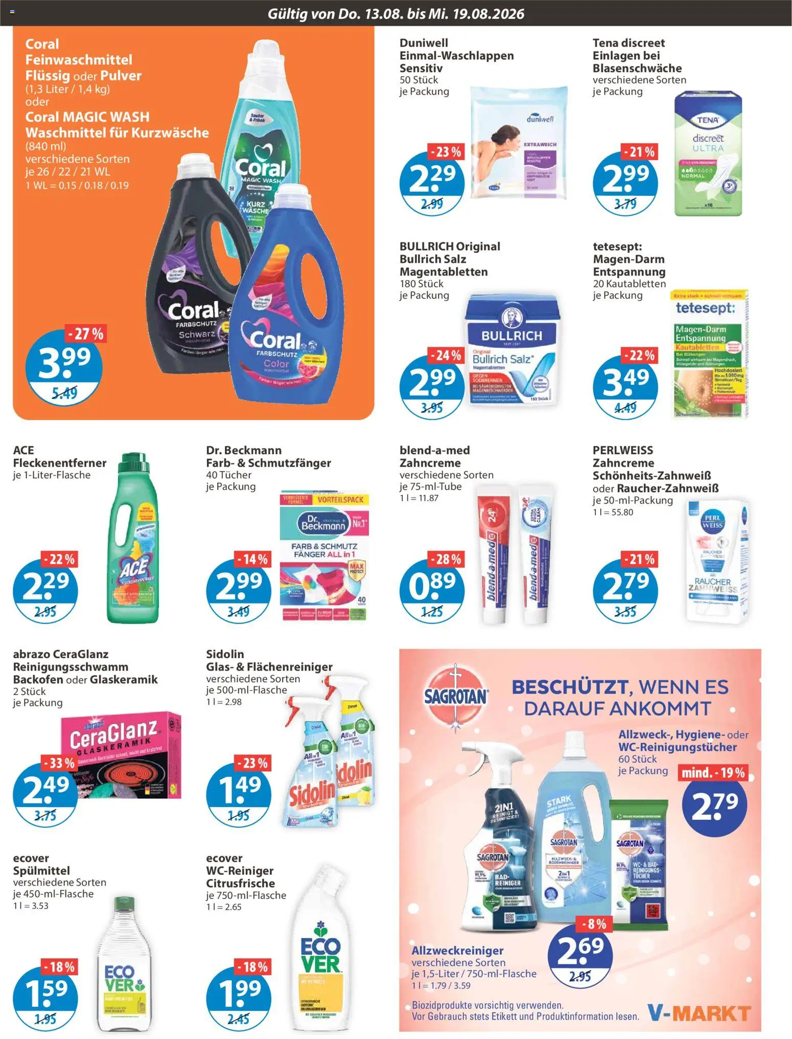 V-Markt Angebote – gültig ab 13.08.2026 | Seite: 10 | Produkte: Coral, Bad, Fleckenentferner, Salz