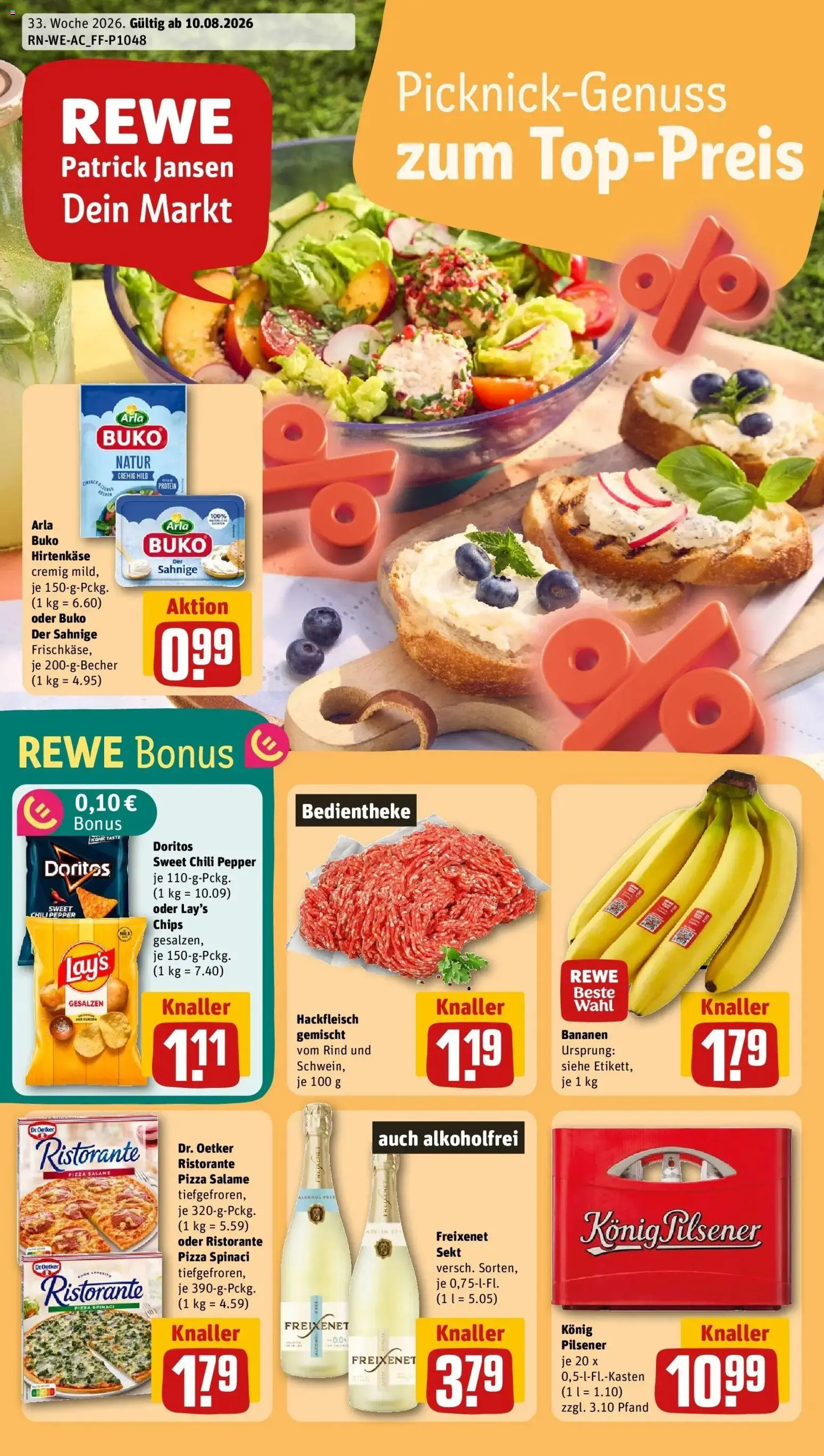 REWE Prospekt ab 10.08.2026 zum Blättern » Angebote | Seite: 1 | Produkte: Ristorante, Chili, Pizza, Chips