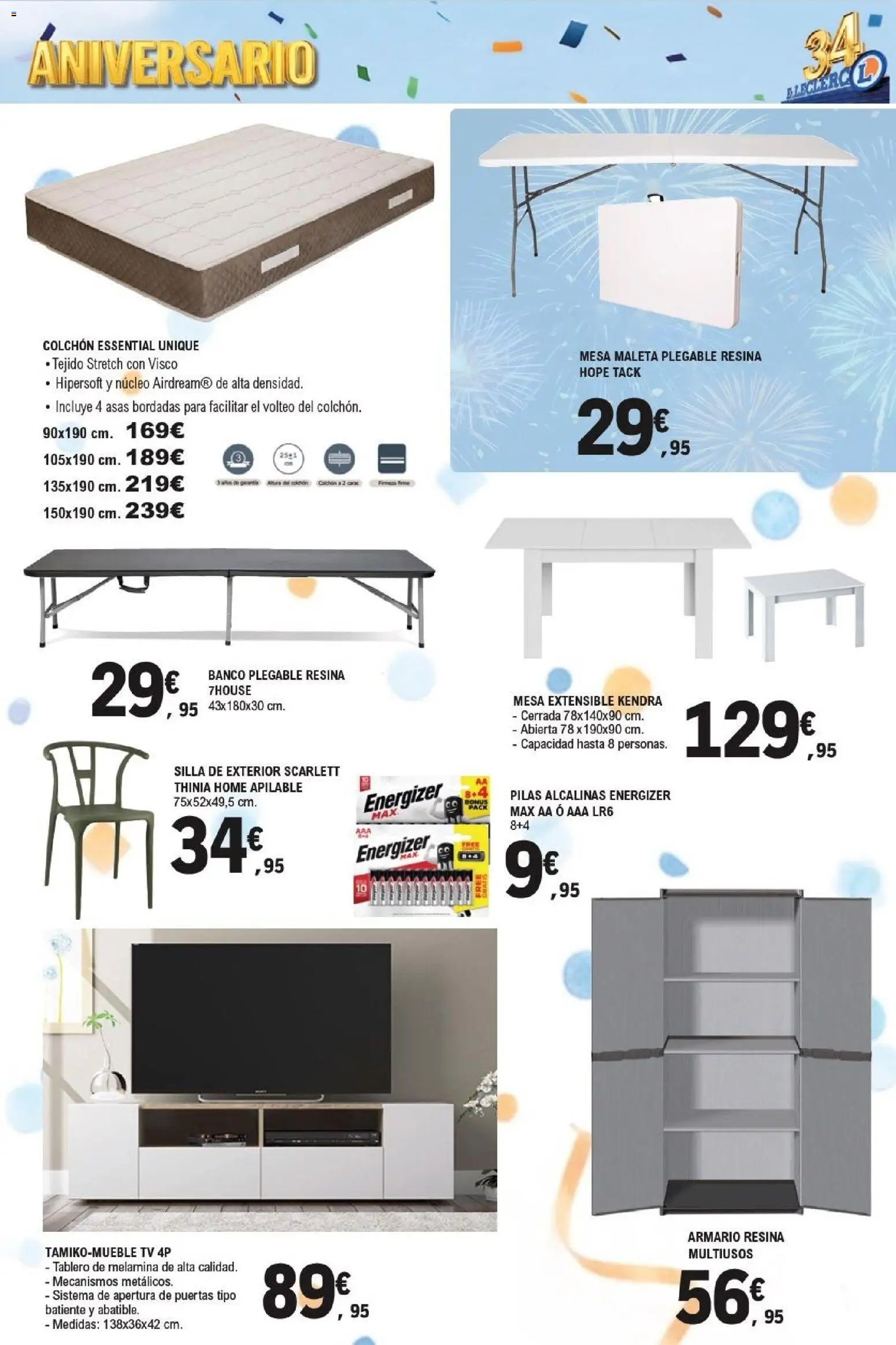 E.Leclerc Aniversario │ válido desde el 29/07/2026 | Página: 27 | Productos: Maleta, Colchon, Mesa, Armario