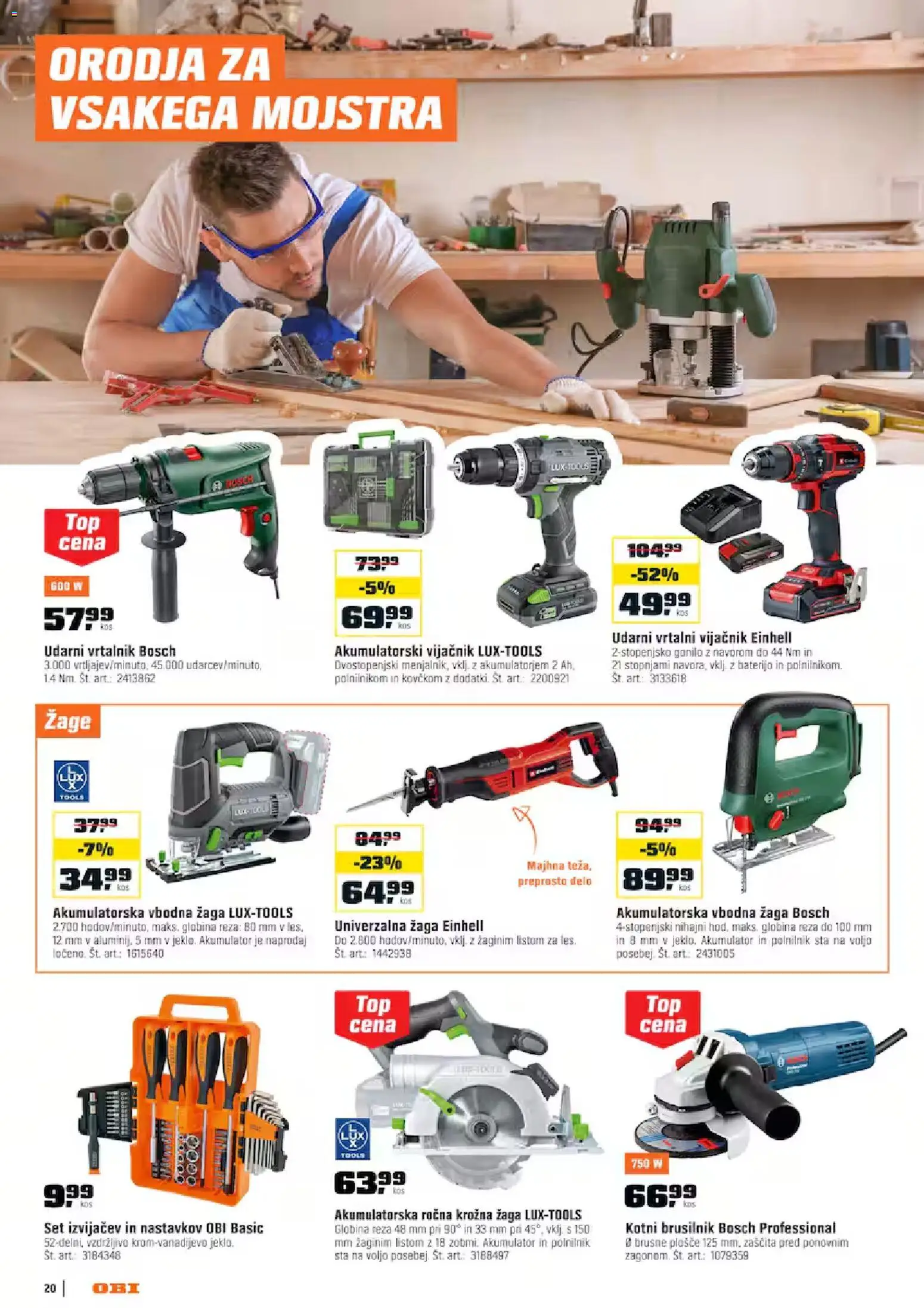 Novi OBI katalog ponudbe – veljaven od 02.07.2026 | Stran: 20 | Izdelki: Akumulator, Polnilnik, Vrtalnik, Brusilnik
