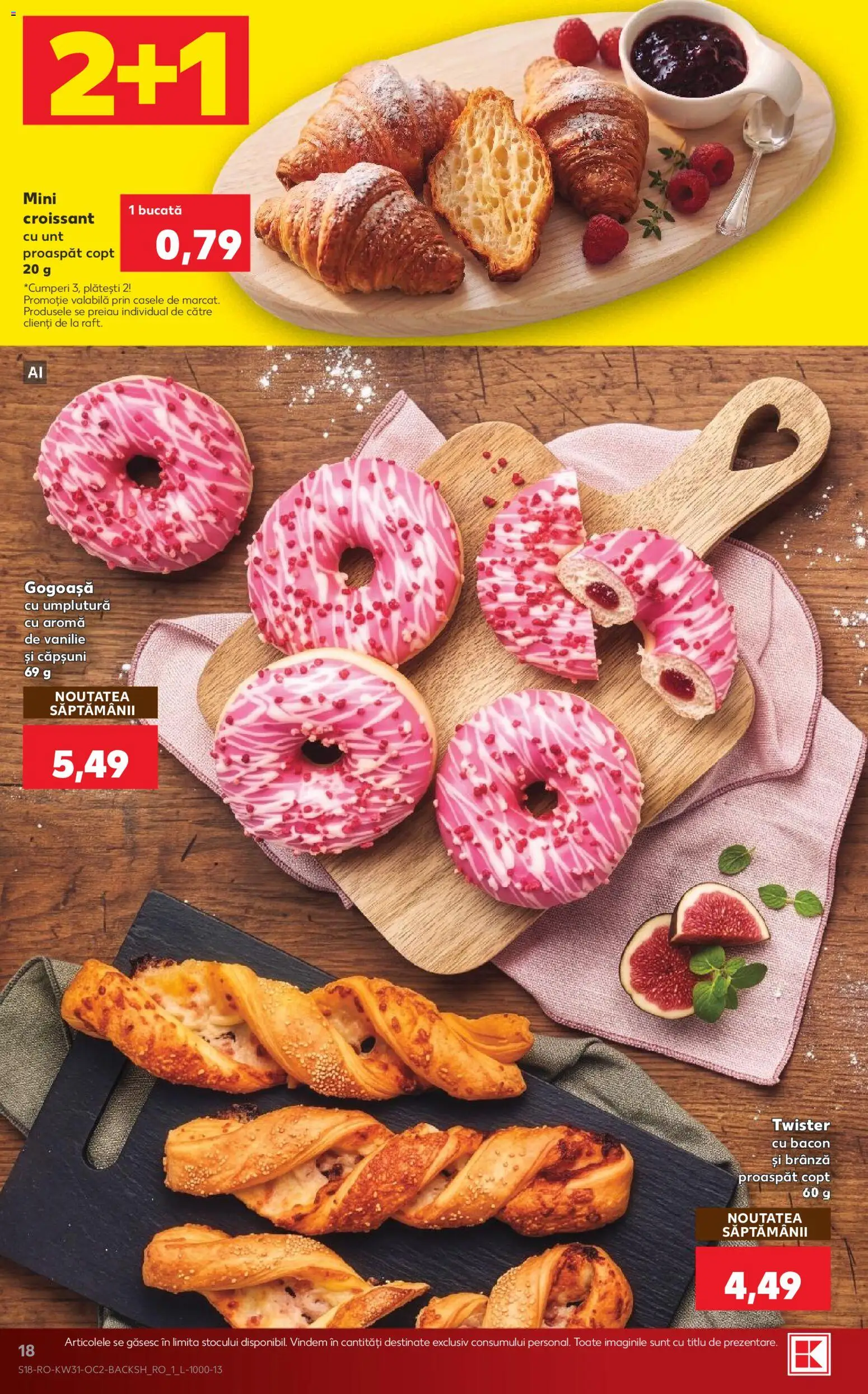 Kaufland RO akciós ujság - amely érvényes a következő dátumtól: 2026.07.29. | Oldal: 18 | Termékek: Croissant, Bacon