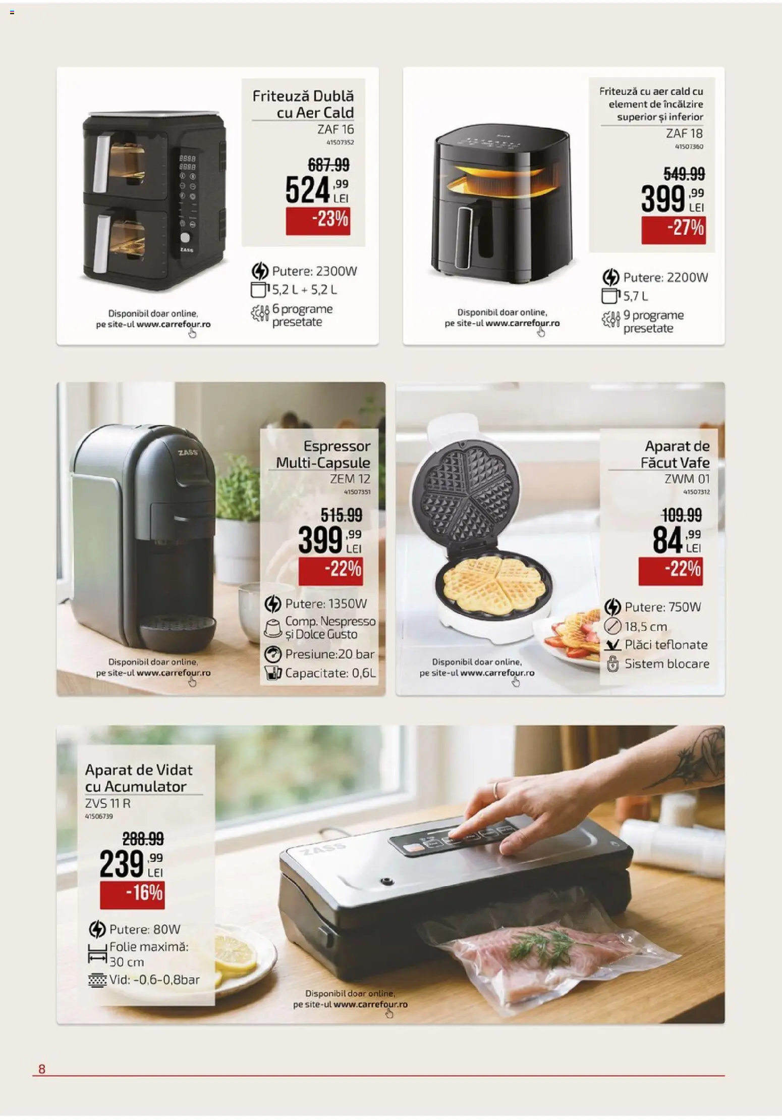 Noul catalog Carrefour – valabil de la 09.09.2026 | Pagină: 8 | Produse: Espressor, Friteuza cu aer cald, Friteuză, Aparat