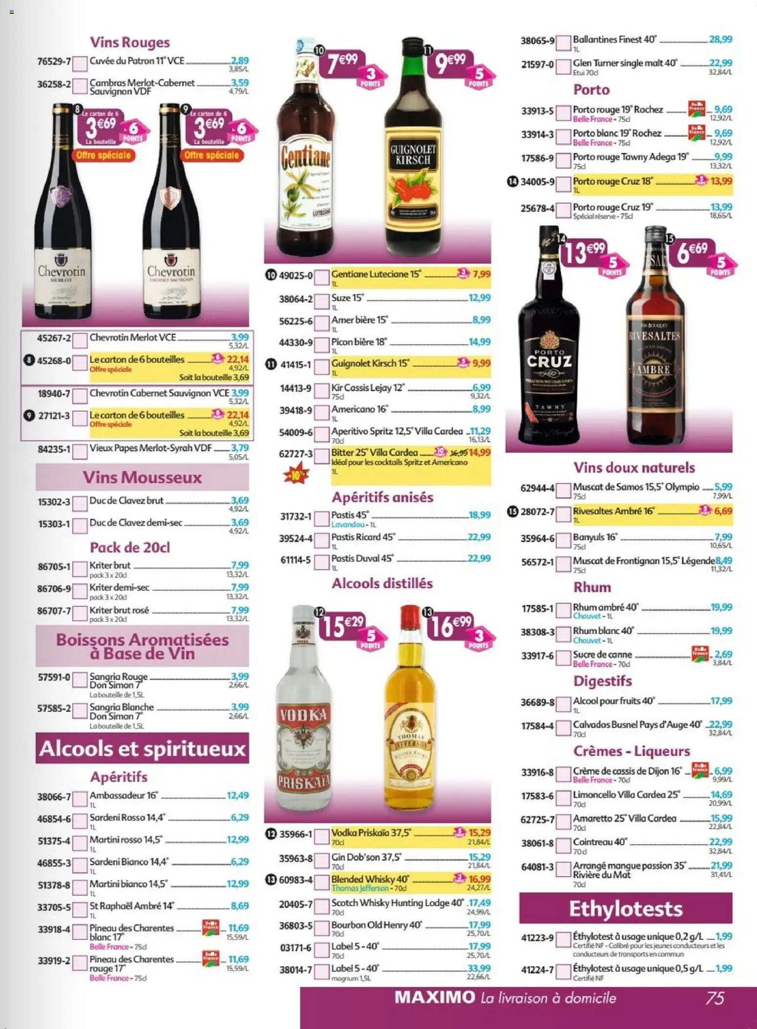 {H1} | Page: 75 | Produits: Fruits, Rhum, Blended whisky, Bourbon