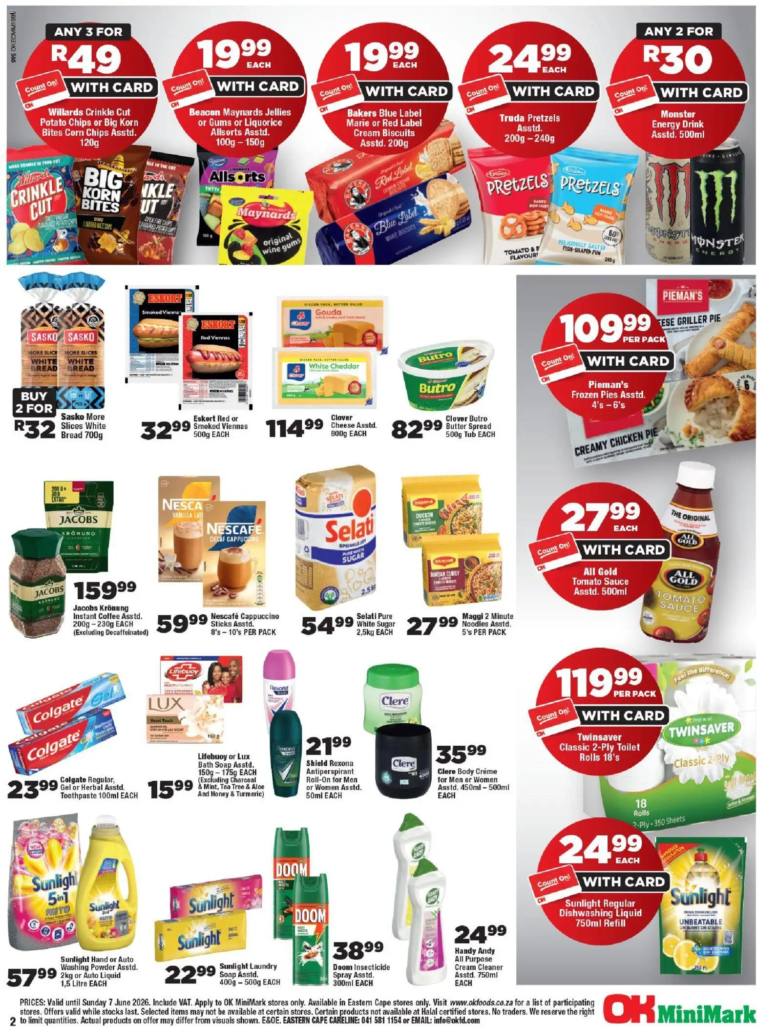 New OK Foods catalogue – valid from 25.05.2026 | Page: 2 | Products: Bread, Cream, Sugar, Dishwashing liquid
