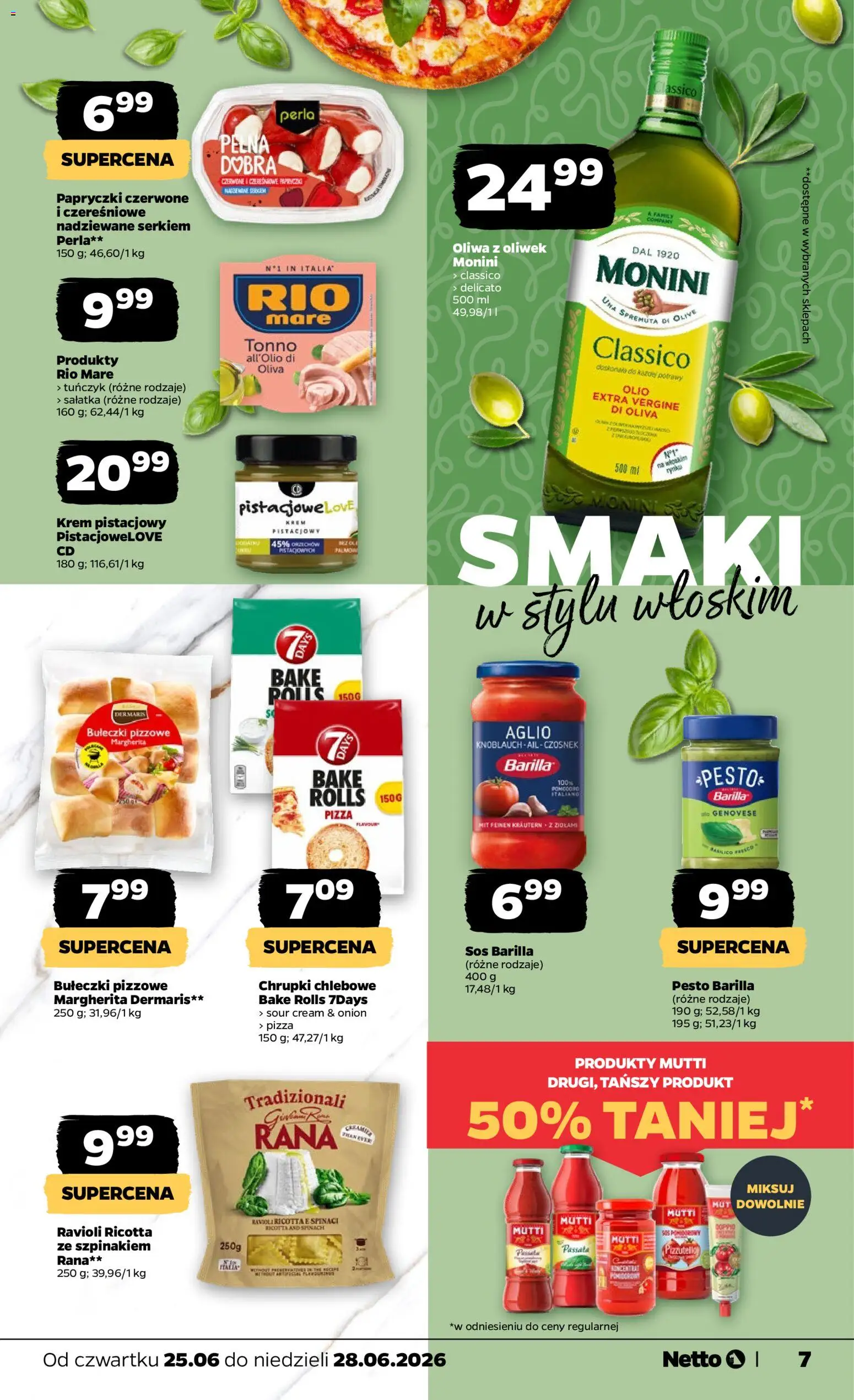 Netto gazetka od czwartku spożywcza od 25.06.2026 | Strona: 7 | Produkty: Tuńczyk, Krem, Ricotta, Sos