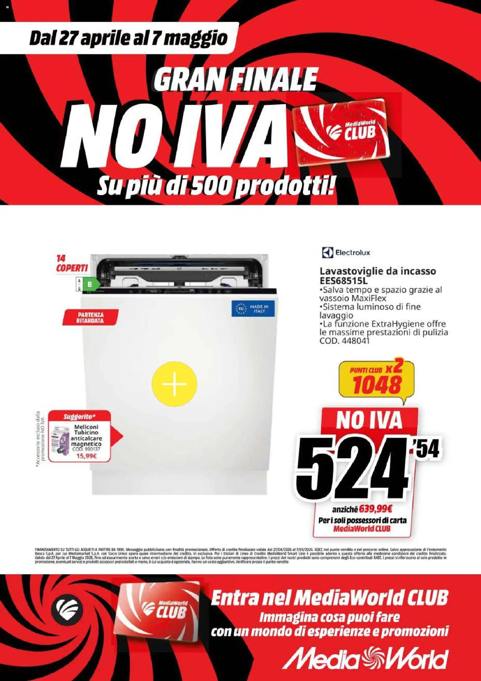 Volantino Media World del 27.04.2026 | Pagina: 20 | Prodotti: Lavastoviglie da incasso, Anticalcare, Lavastoviglie, Vassoio