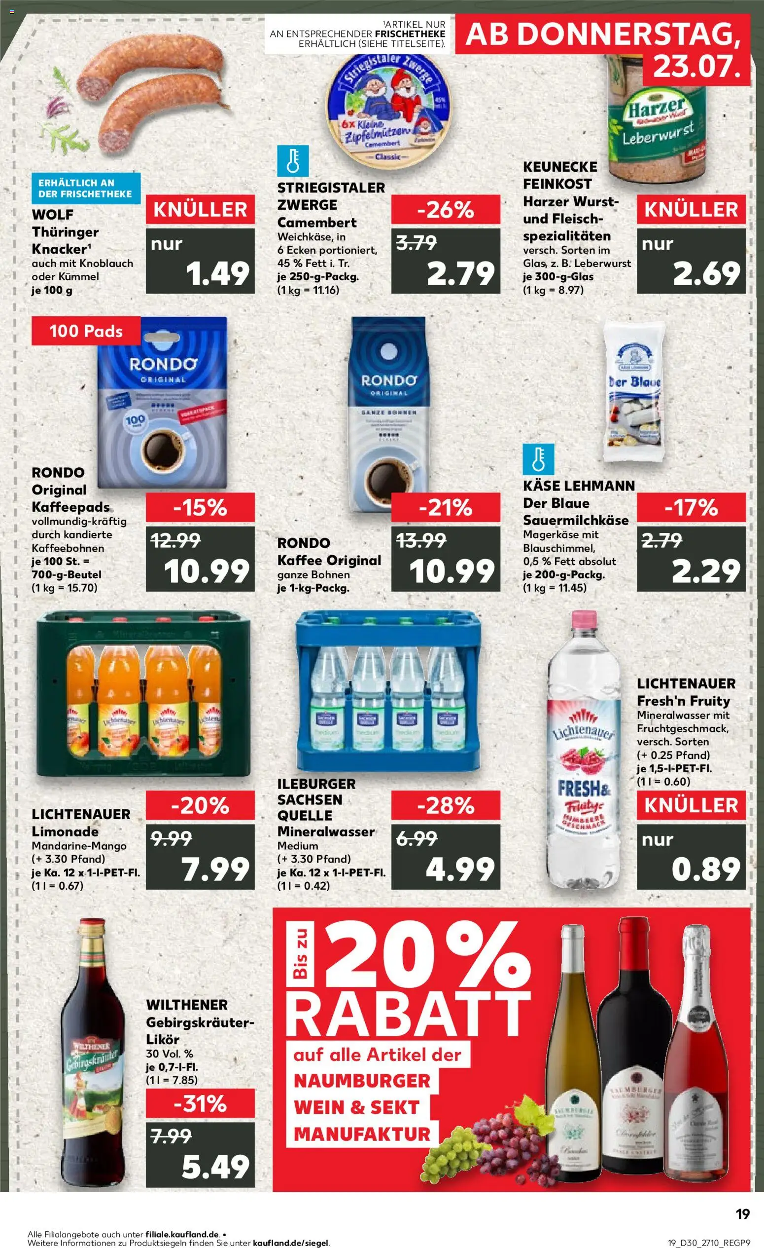 Kaufland Prospekt Zeitz – gültig ab 23.07.2026 | Seite: 19 | Produkte: Kaffeepads, Kaffee, Mineralwasser, Knoblauch