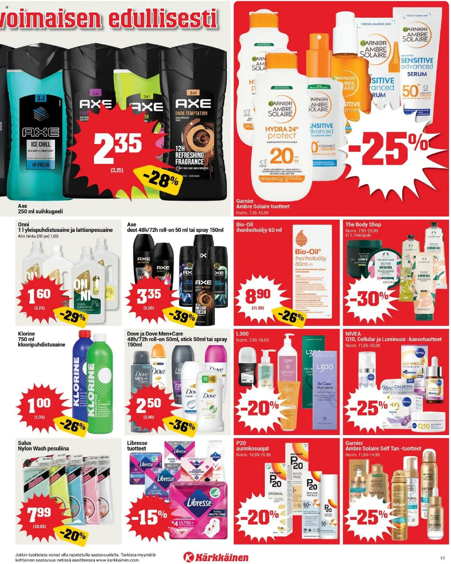 Kärkkäinen tarjoukset – voimassa 06.05.2026 alkaen | Sivu: 17 | Tuotteet: Suihkugeeli, Bronzer