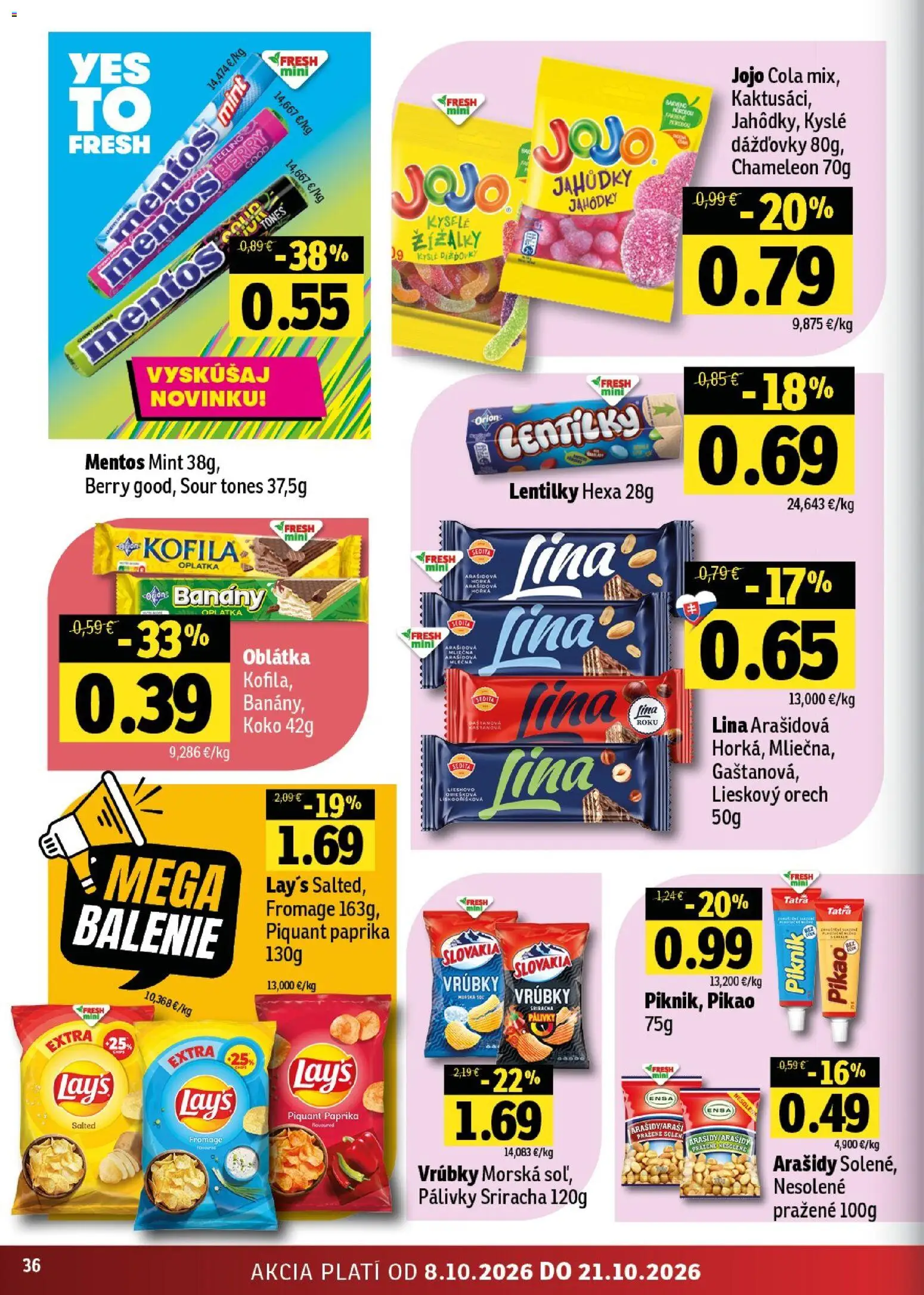 Nové Fresh akcie – leták je platný od 08.10.2026 | Strana: 36 | Produkty: Paprika, Banány, Cola, Arašidy