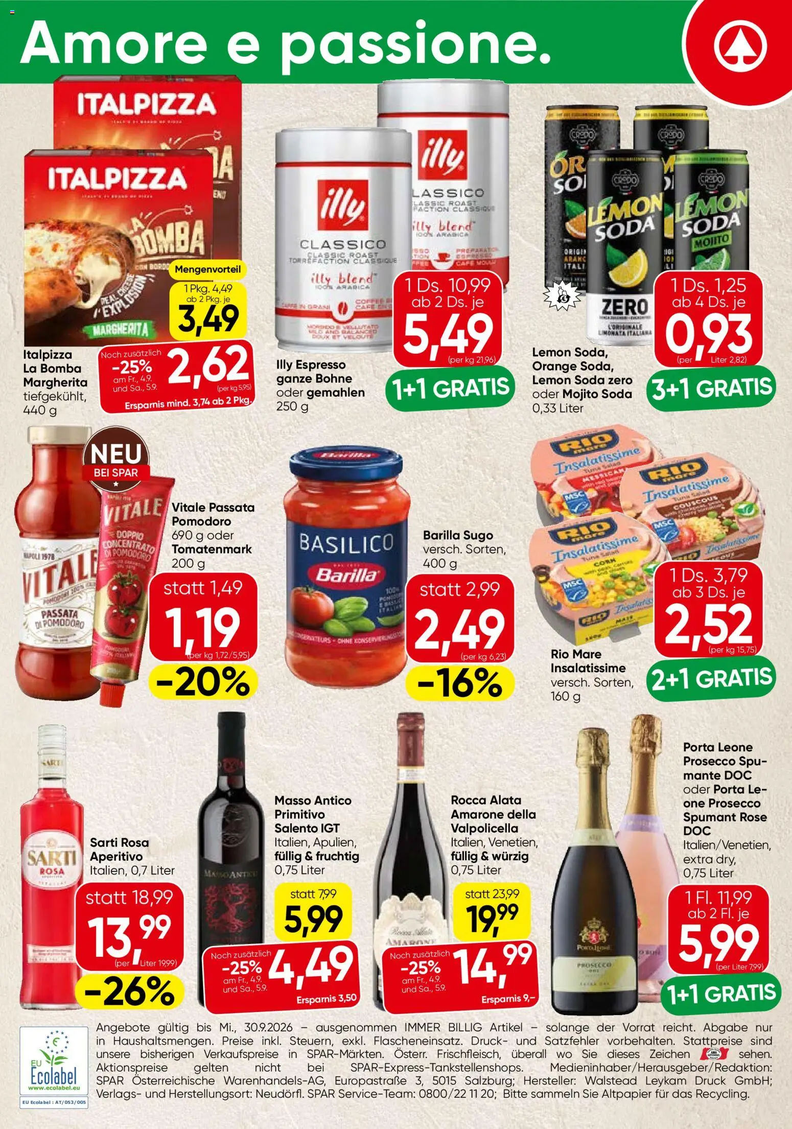 Spar Italien gültig ab 03.09.2026 | Seite: 4 | Produkte: Barilla, Prosecco, Bohne