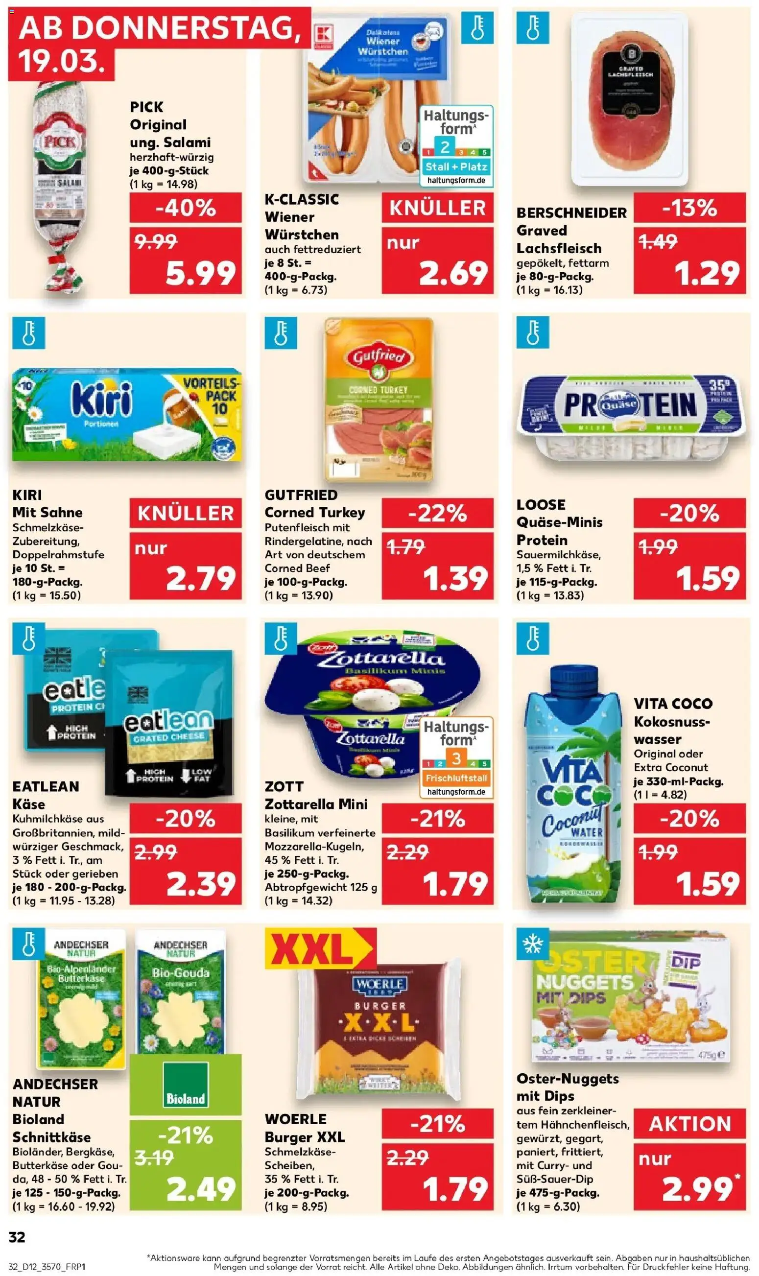 Kaufland Prospekt Annaberg-Buchholz	 – gültig ab 19.03.2026 | Seite: 32 | Produkte: Wiener wurstchen, Käse, Mozzarella, Burger