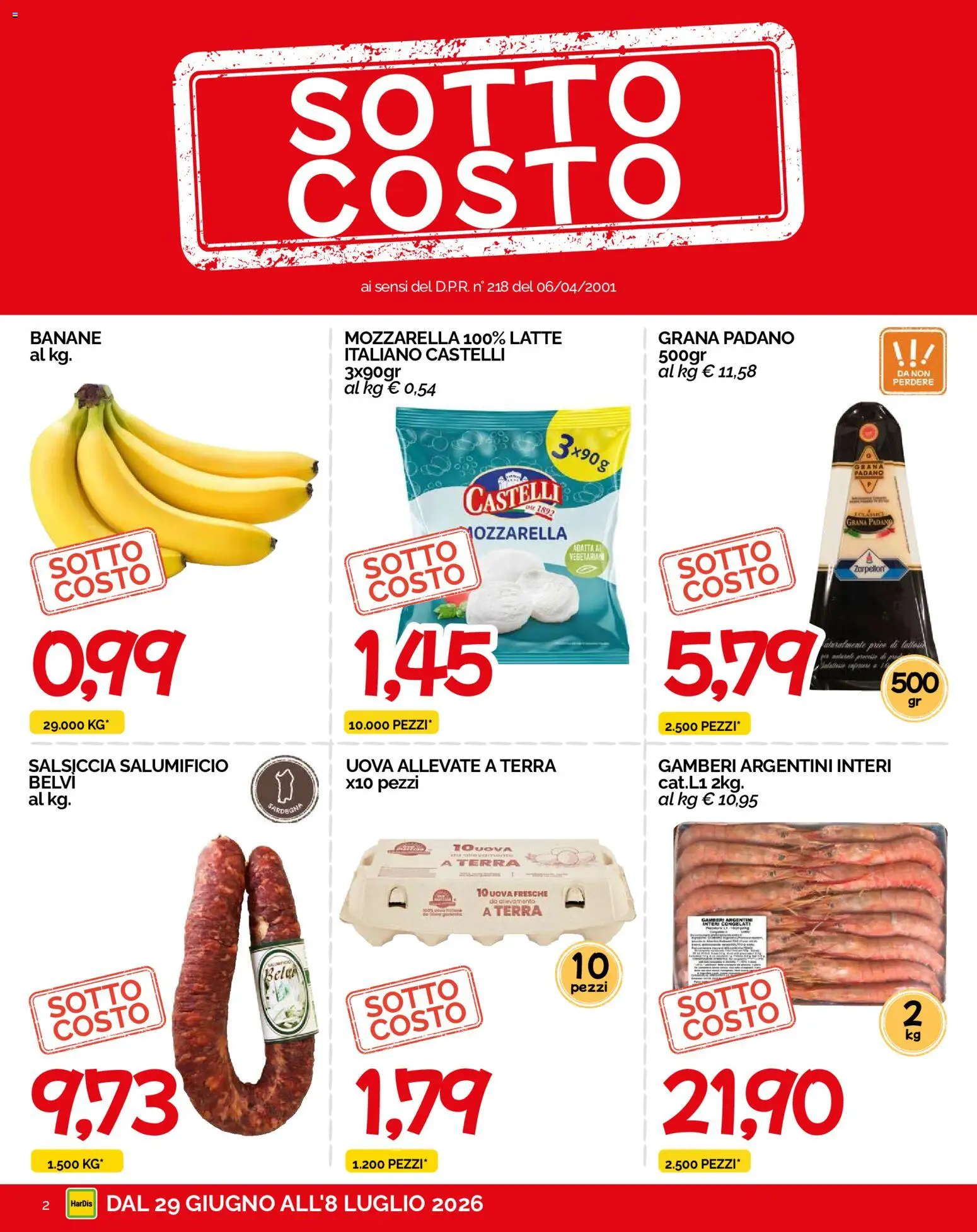 Volantino HarDis del 29/06/2026 | Pagina: 2 | Prodotti: Gamberi, Salsiccia, Grana Padano, Terra