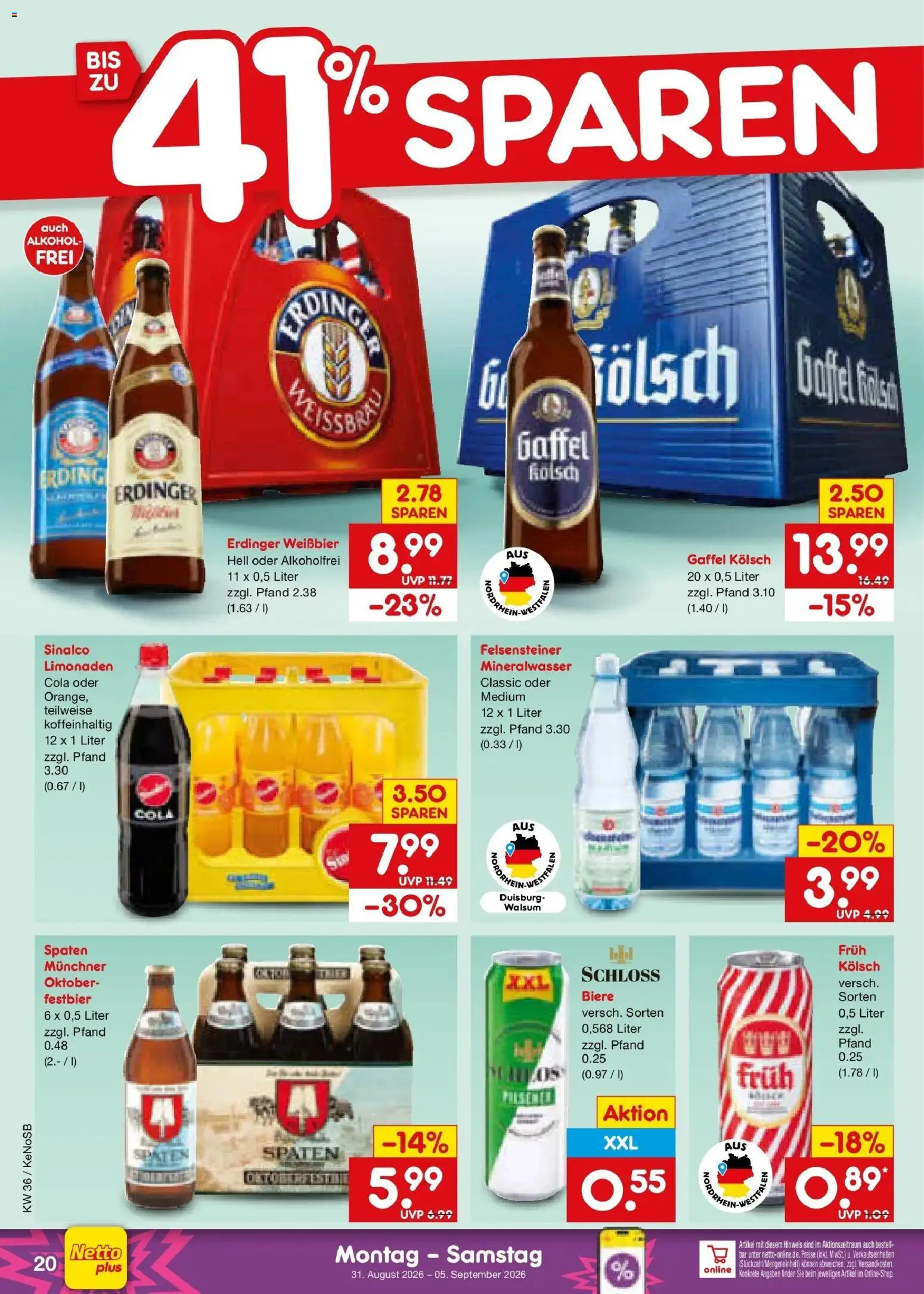 Netto Marken-Discount Prospekt Bonn (ab 31.08.2026) » Angebote | Seite: 26 | Produkte: Erdinger, Cola, Weißbier, Weste