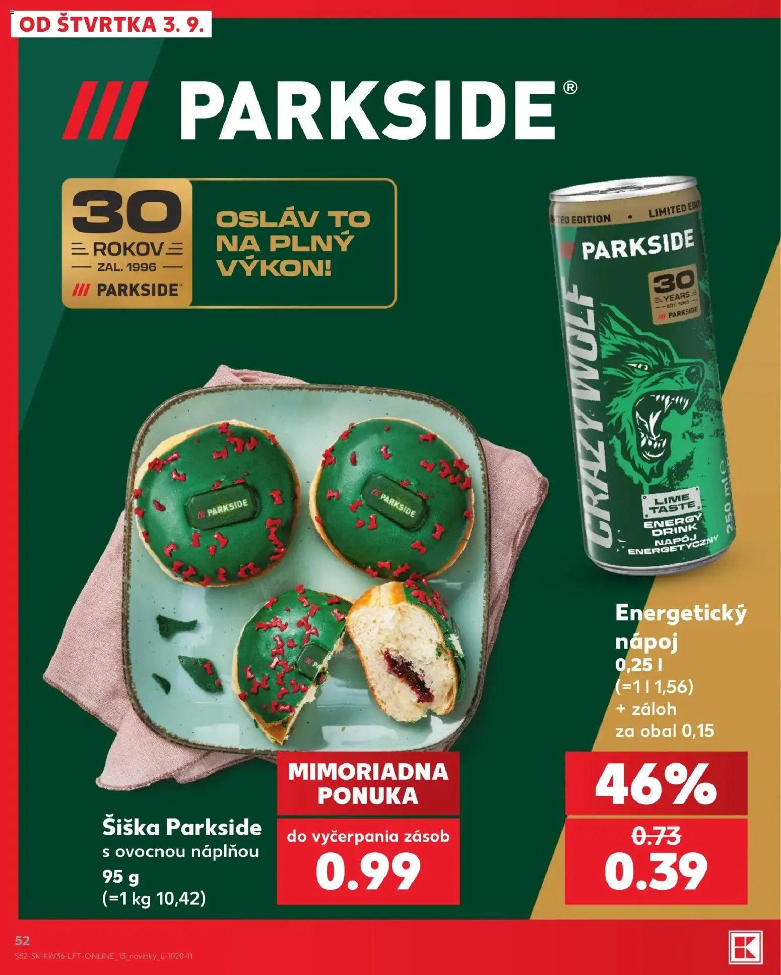 Nové Kaufland akcie – leták je platný od 03.09.2026 | Strana: 52 | Produkty: Parkside, Šiška, Energetický nápoj