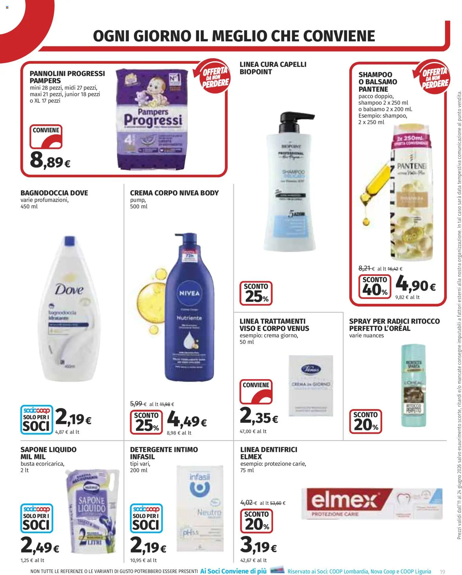 Volantino COOP del 11.06.2026 | Pagina: 19 | Prodotti: Shampoo, Pannolini, Sapone, Detergente intimo