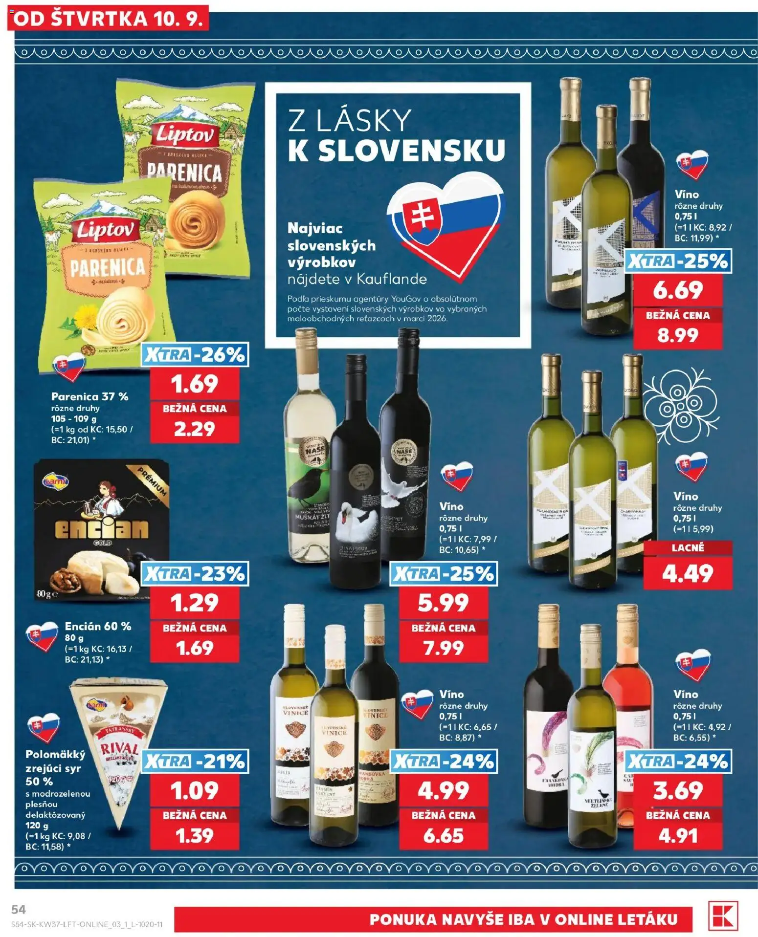 Nové Kaufland akcie – leták je platný od 10.09.2026 | Strana: 54 | Produkty: Syr, Víno, Encián