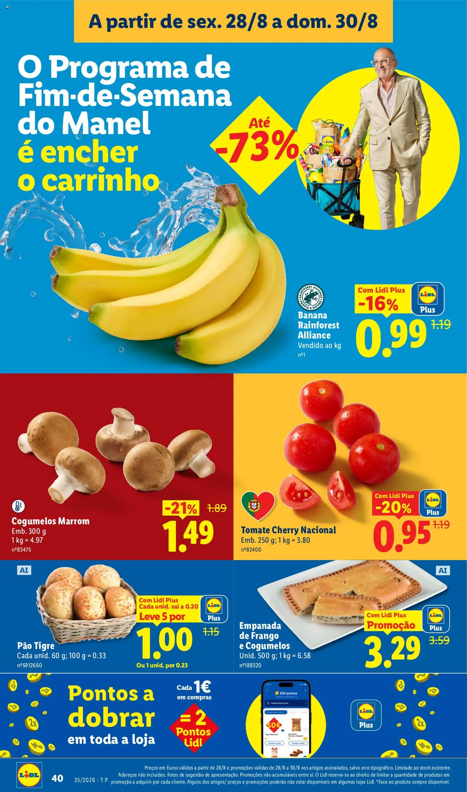 Lidl folheto │ válido de 24/08/2026 | Página: 40 | Produtos: Banana, Frango, Pão, Cogumelos