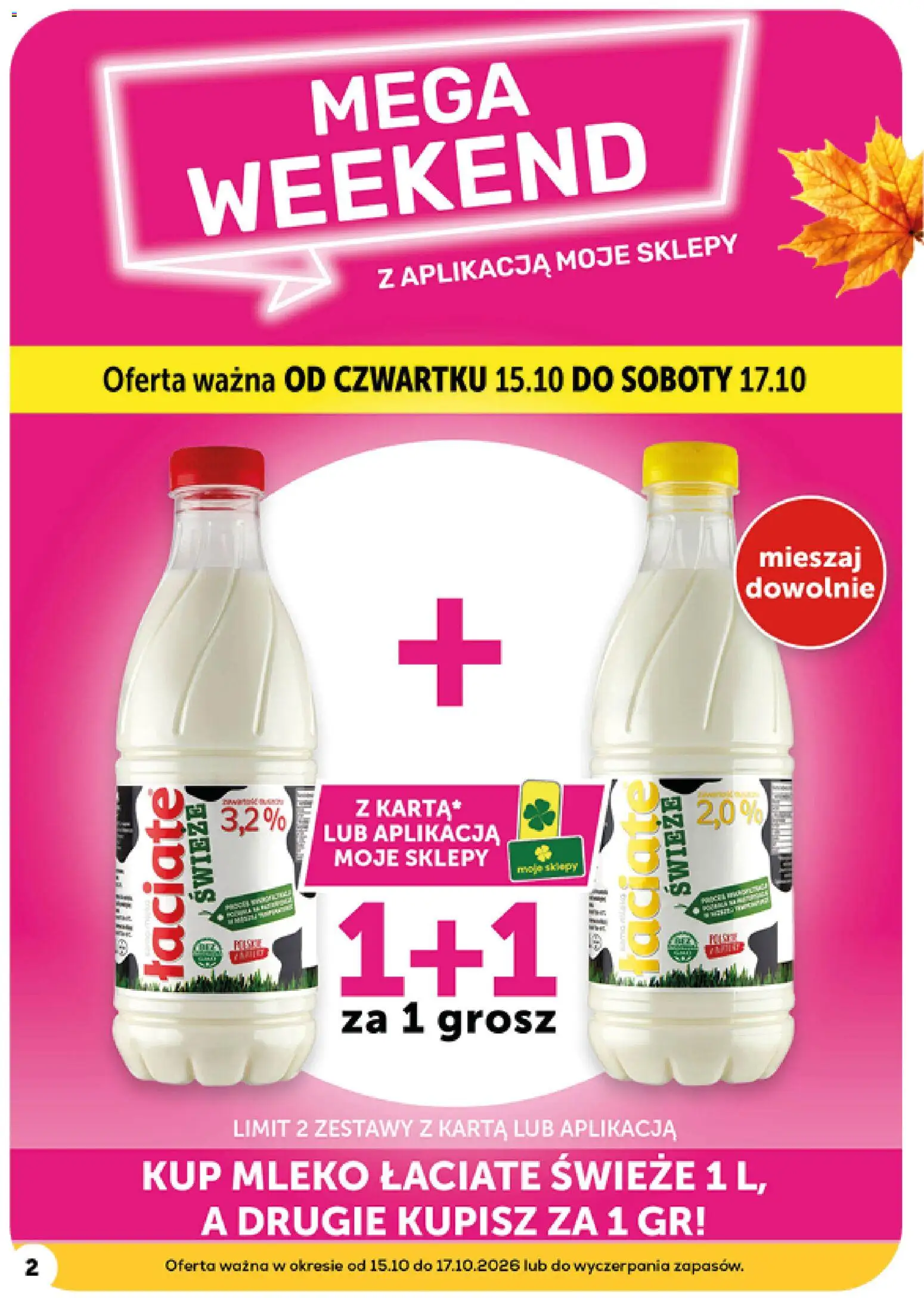 Groszek gazetka - Minimarket od 15.10.2026 | Strona: 2 | Produkty: Karta, Mleko