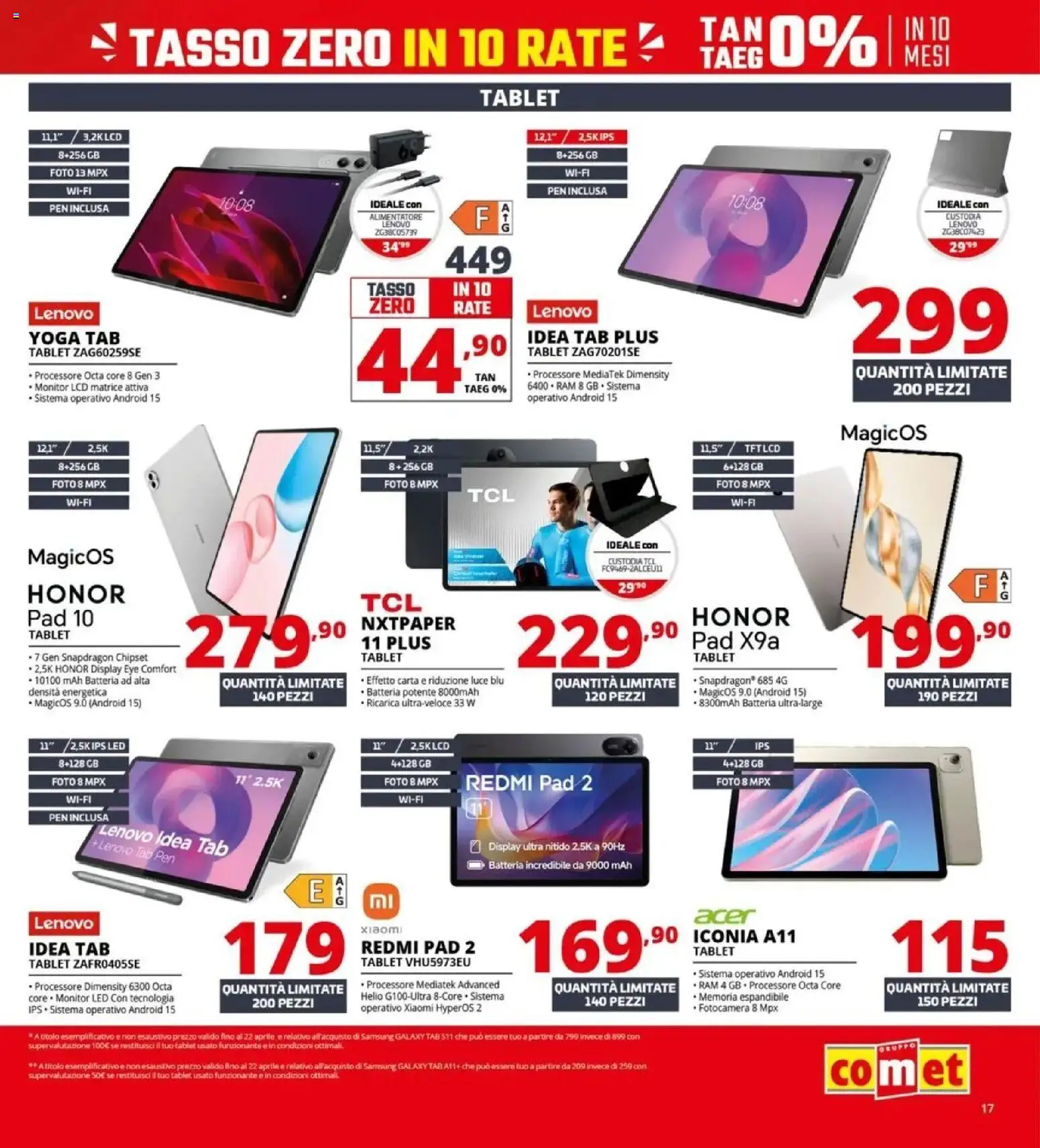 Volantino Comet del 10.04.2026 | Pagina: 17 | Prodotti: Xiaomi, Samsung Galaxy, Tablet, Fotocamera