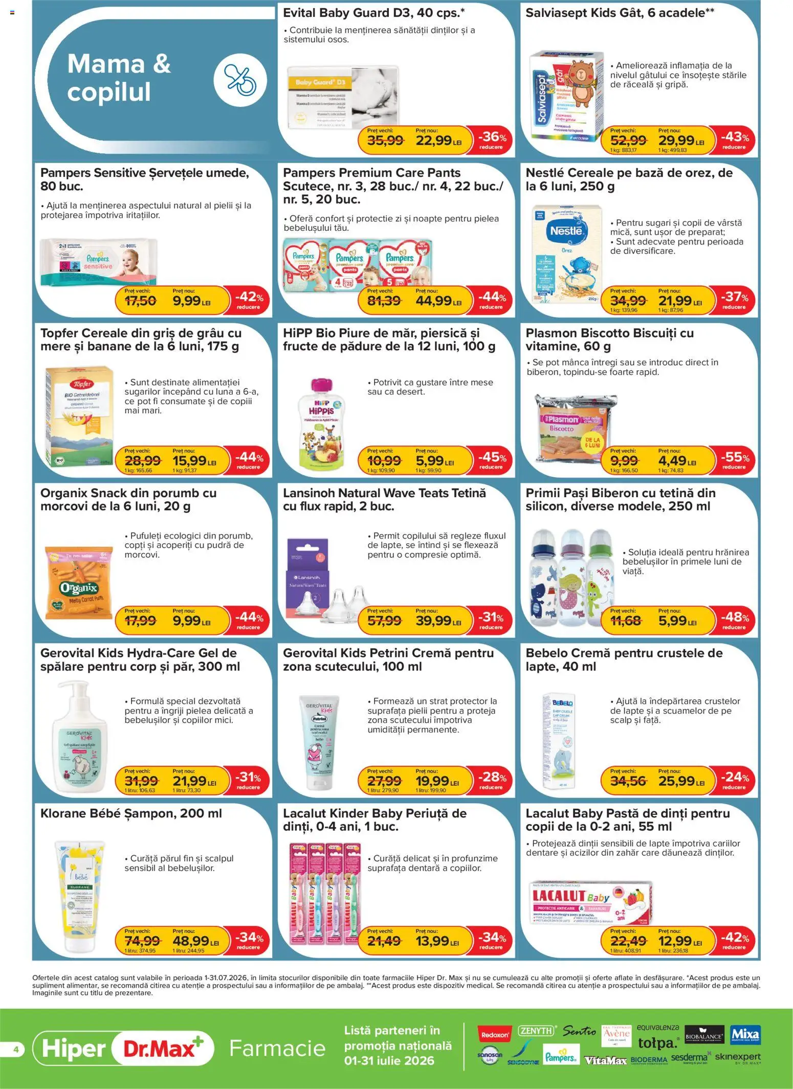 Noul catalog Dr.Max – valabil de la 01.07.2026 | Pagină: 4 | Produse: Cremă, Mere, Pastă de dinți, Morcovi