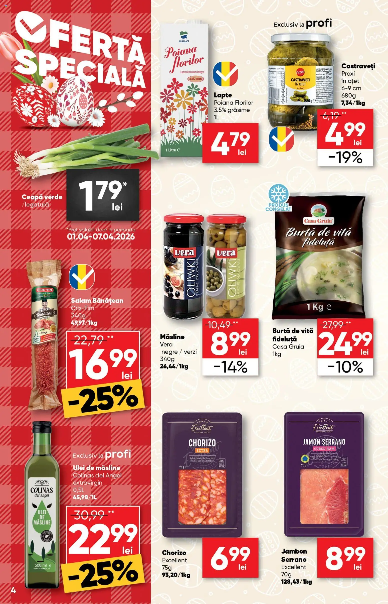 Noul catalog Profi – valabil de la 01.04.2026 | Pagină: 4 | Produse: Măsline, Salam, Castraveți, Ceapă