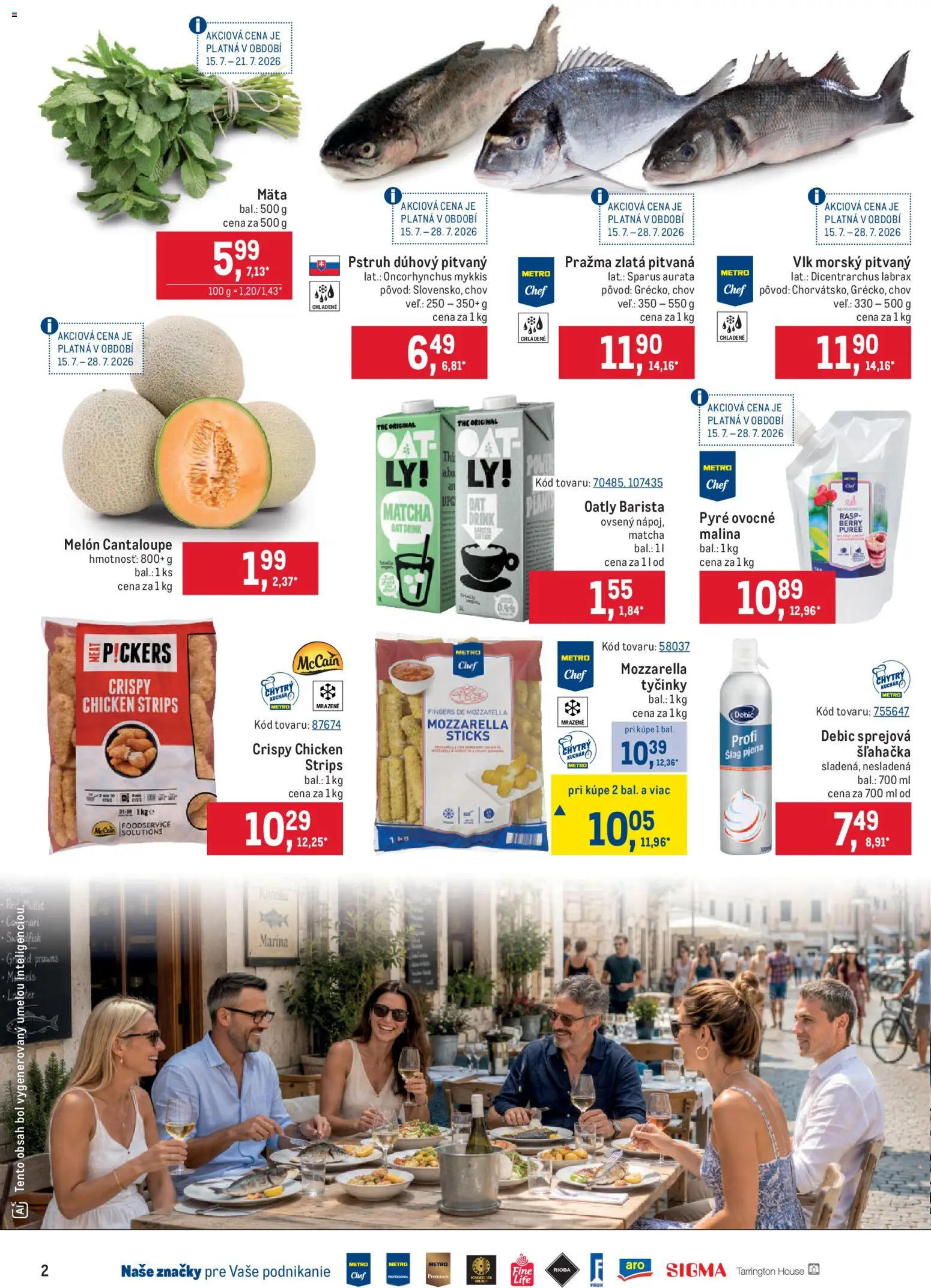 Nové Metro akcie – leták je platný od 15.07.2026 | Strana: 2 | Produkty: Barista, Mozzarella, Melón, Šľahačka