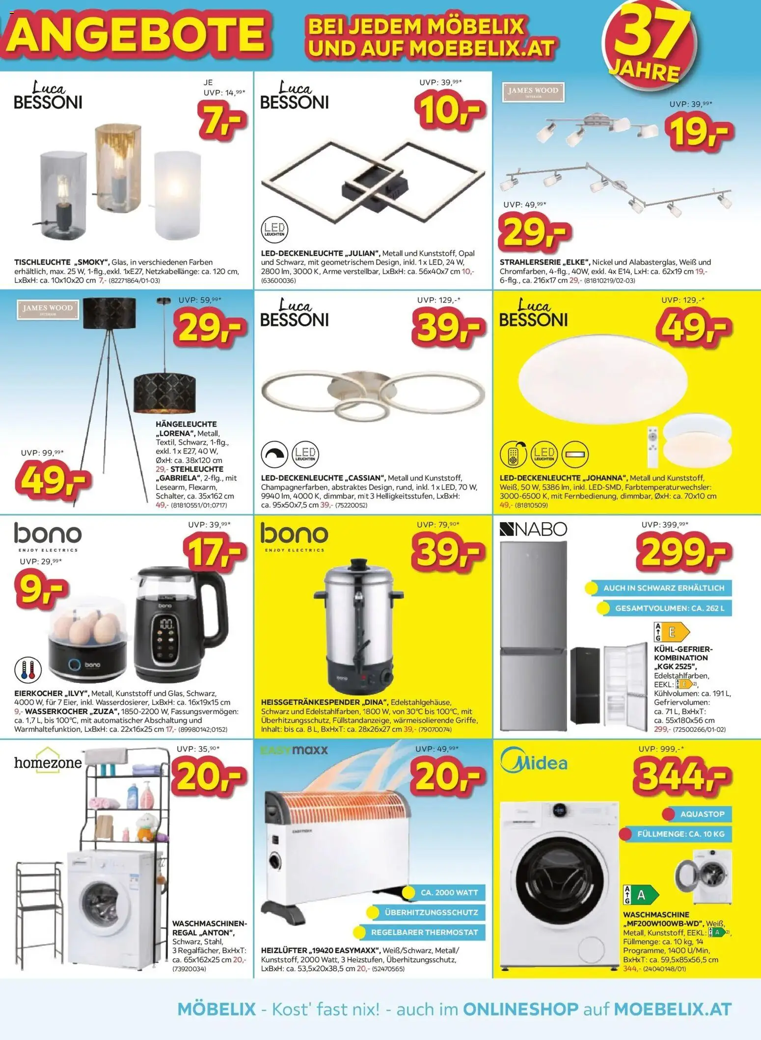 Möbelix - 37. Jubiläum von 06.10.2026 - Aktuelle Angebote | Seite: 11 | Produkte: Waschmaschine, Wasserkocher, Regal