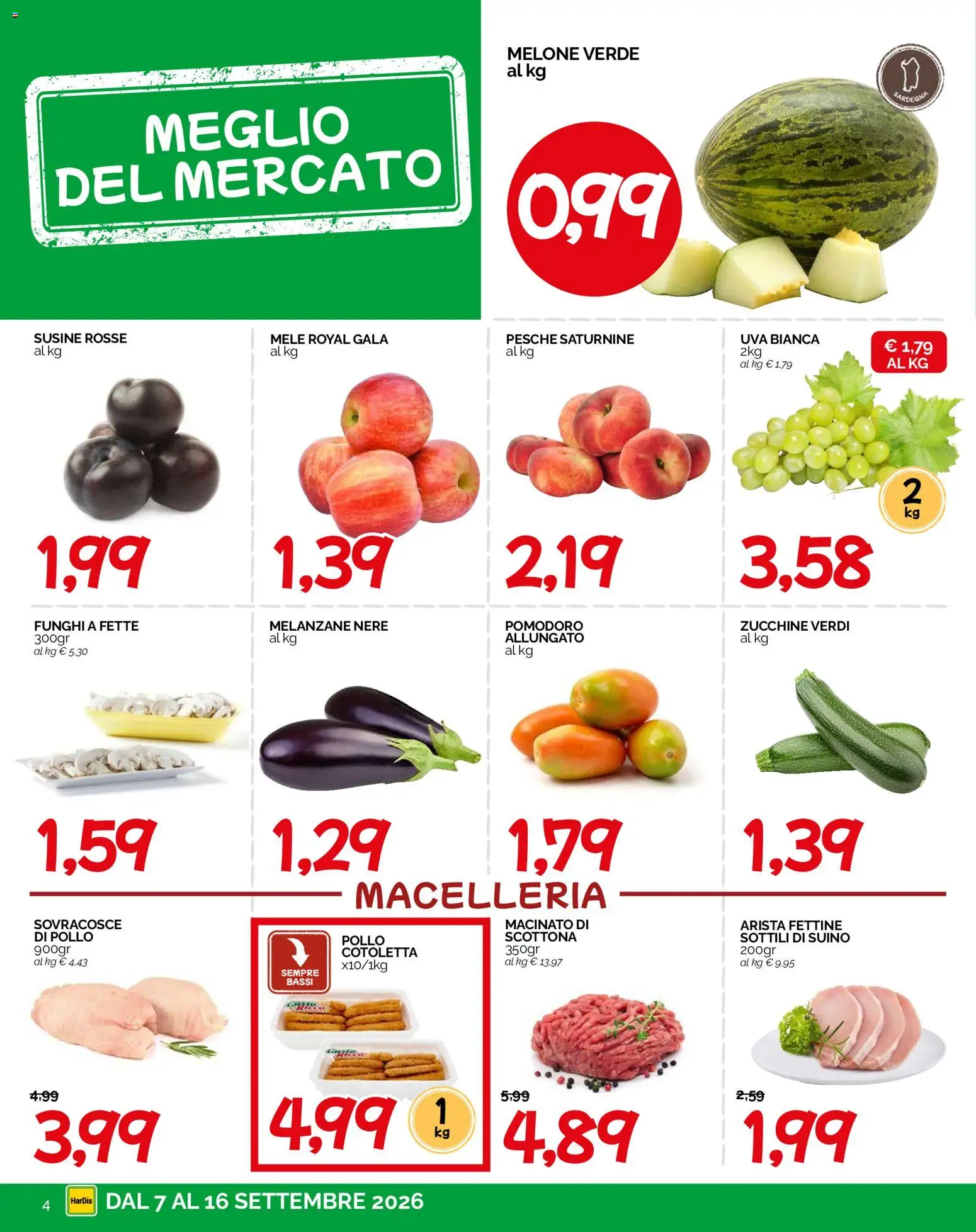 Volantino HarDis del 07/09/2026 | Pagina: 4 | Prodotti: Pollo, Mele, Melanzane, Zucchine