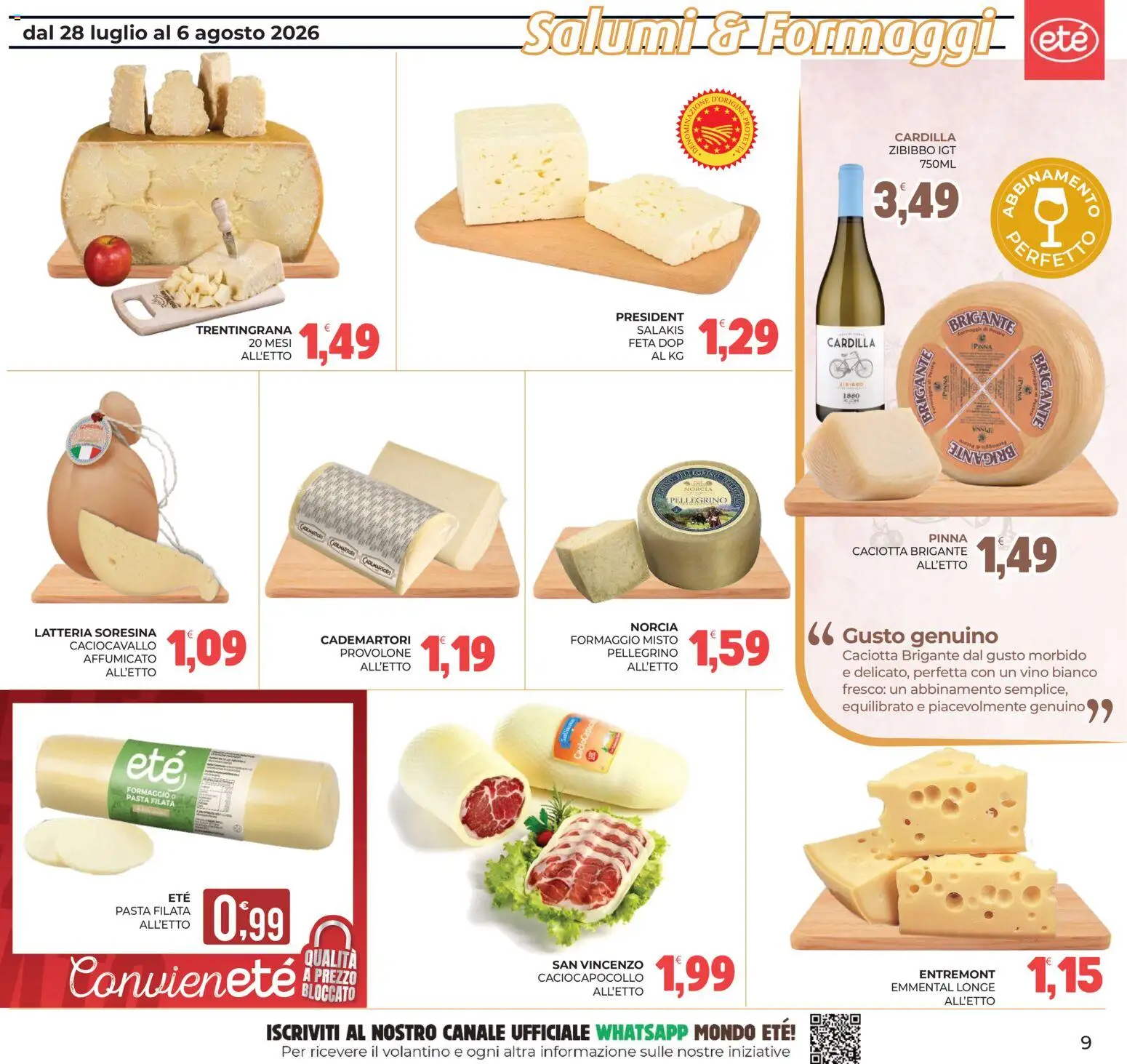 Volantino Eté del 28/07/2026 | Pagina: 9 | Prodotti: Provolone, Formaggio, Vino, Feta
