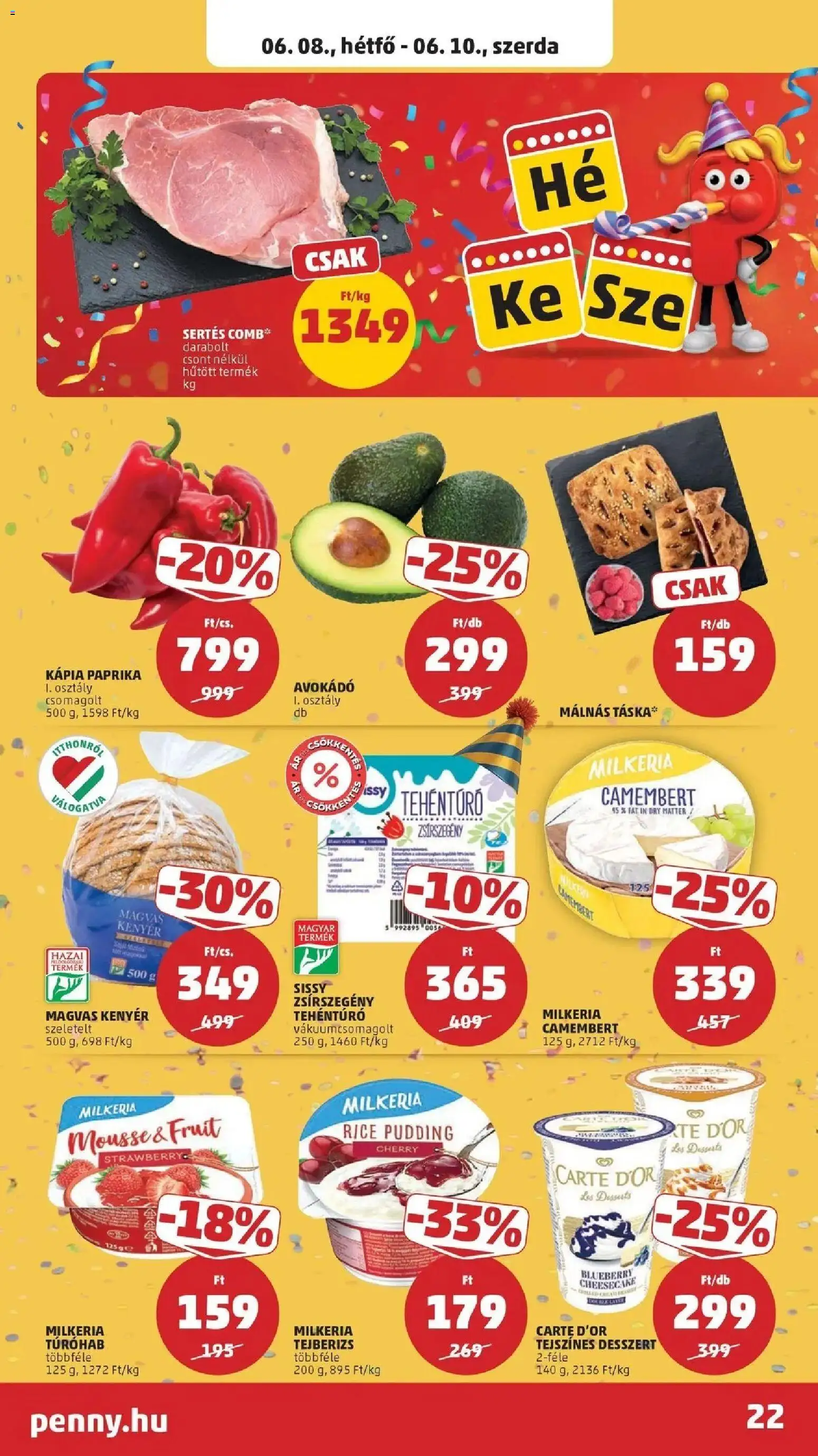 PENNY akciós ujság - amely érvényes a következő dátumtól: 2026.06.04. | Oldal: 22 | Termékek: Tejberizs, Avokádó, Camembert, Kápia paprika