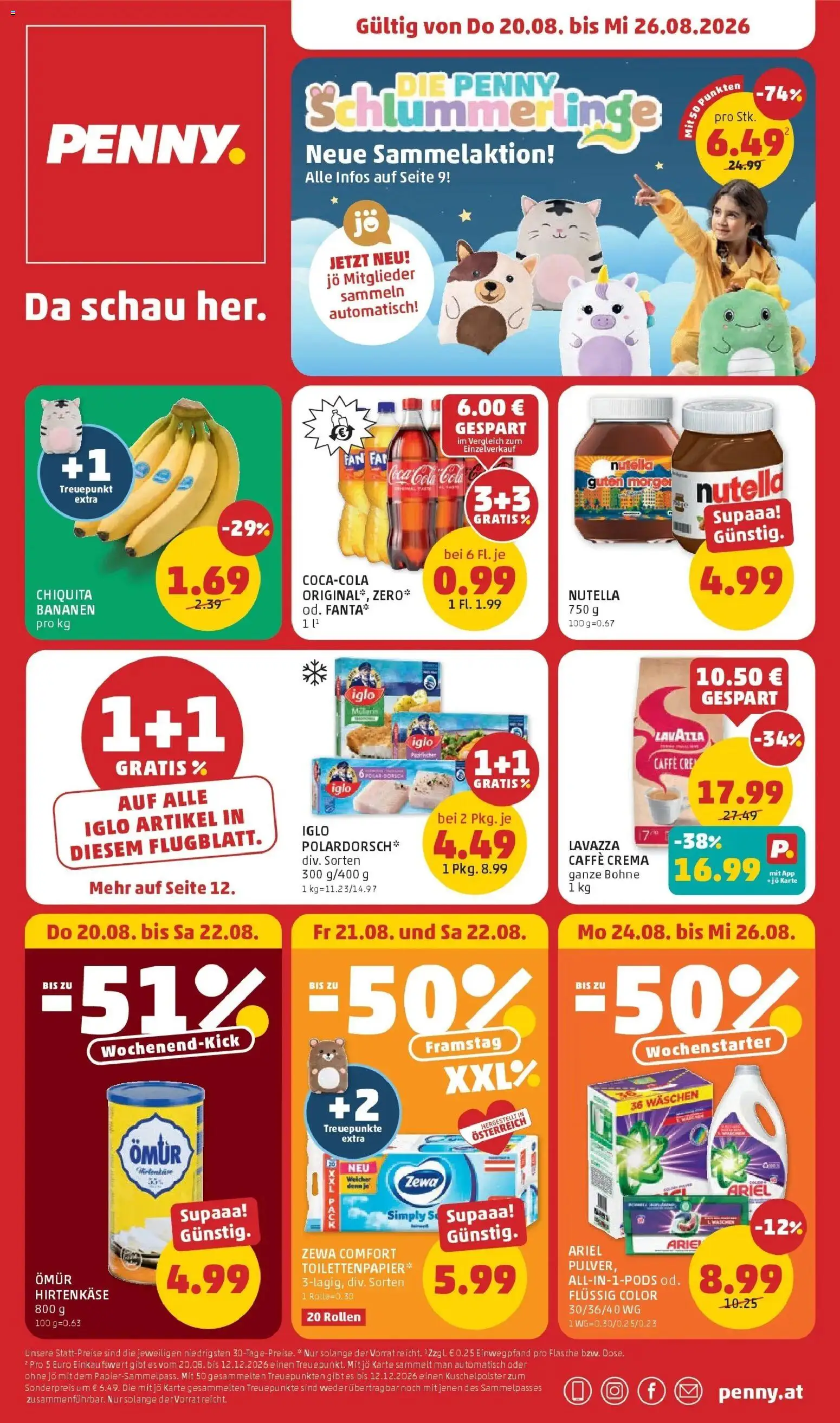 Penny Markt Die ganze Woche sparen ab (20.08.2026) - Angebote, Prospekt | Seite: 1 | Produkte: Nutella, Bohne, Bananen