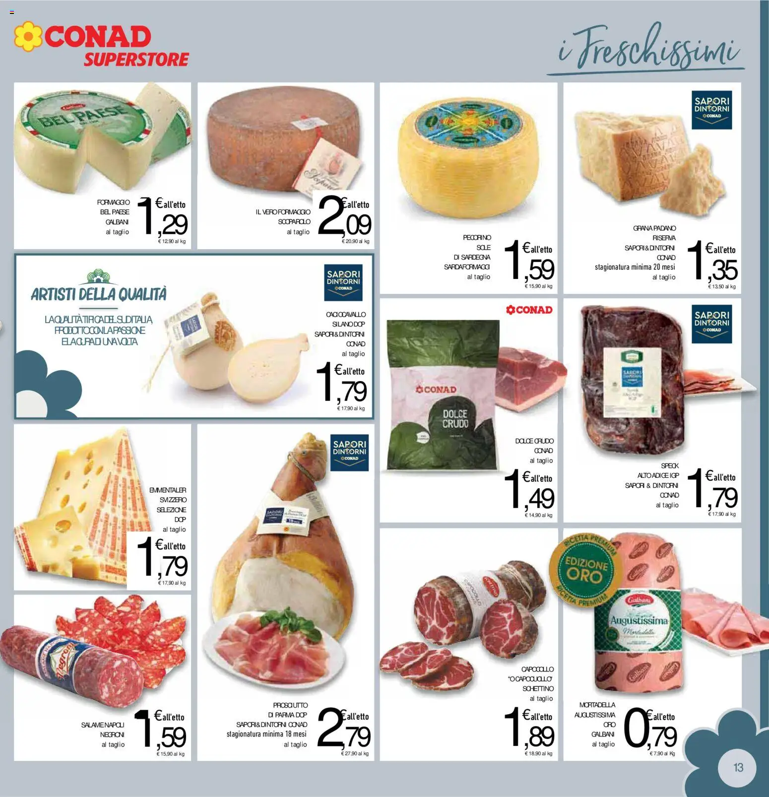 Volantino Conad del 15/07/2026 | Pagina: 13 | Prodotti: Speck, Prosciutto, Grana Padano, Pecorino