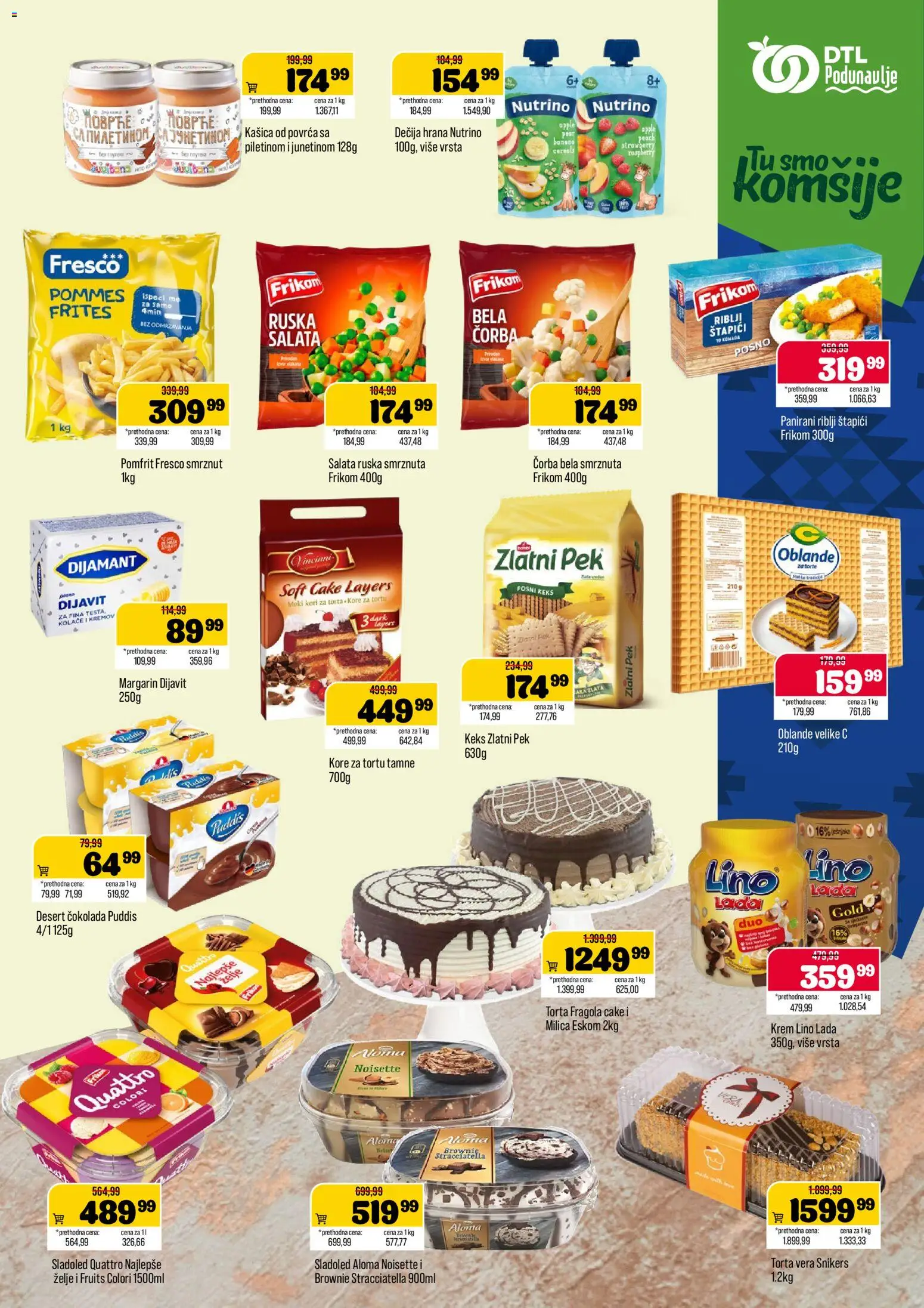 Podunavlje katalog - važi od 09.09.2026 | Strana: 7 | Proizvode: Riblji štapići, Brownie, Kore za tortu, Lino lada